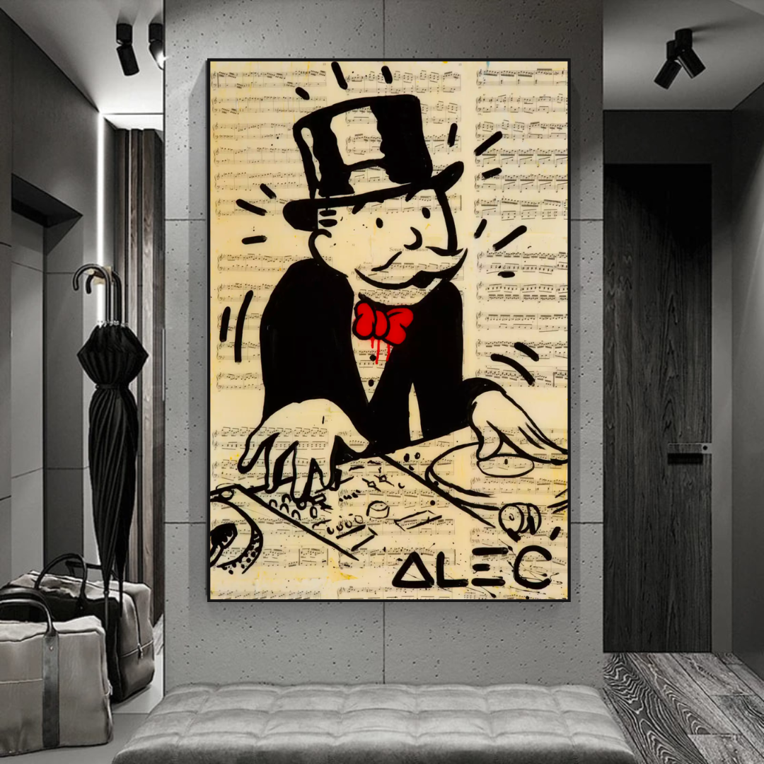 Alec Monopoly DJ Icon Art Canvas Print - Money Man Series | Pop Art Wall Decor for Home, Office & Music Studio