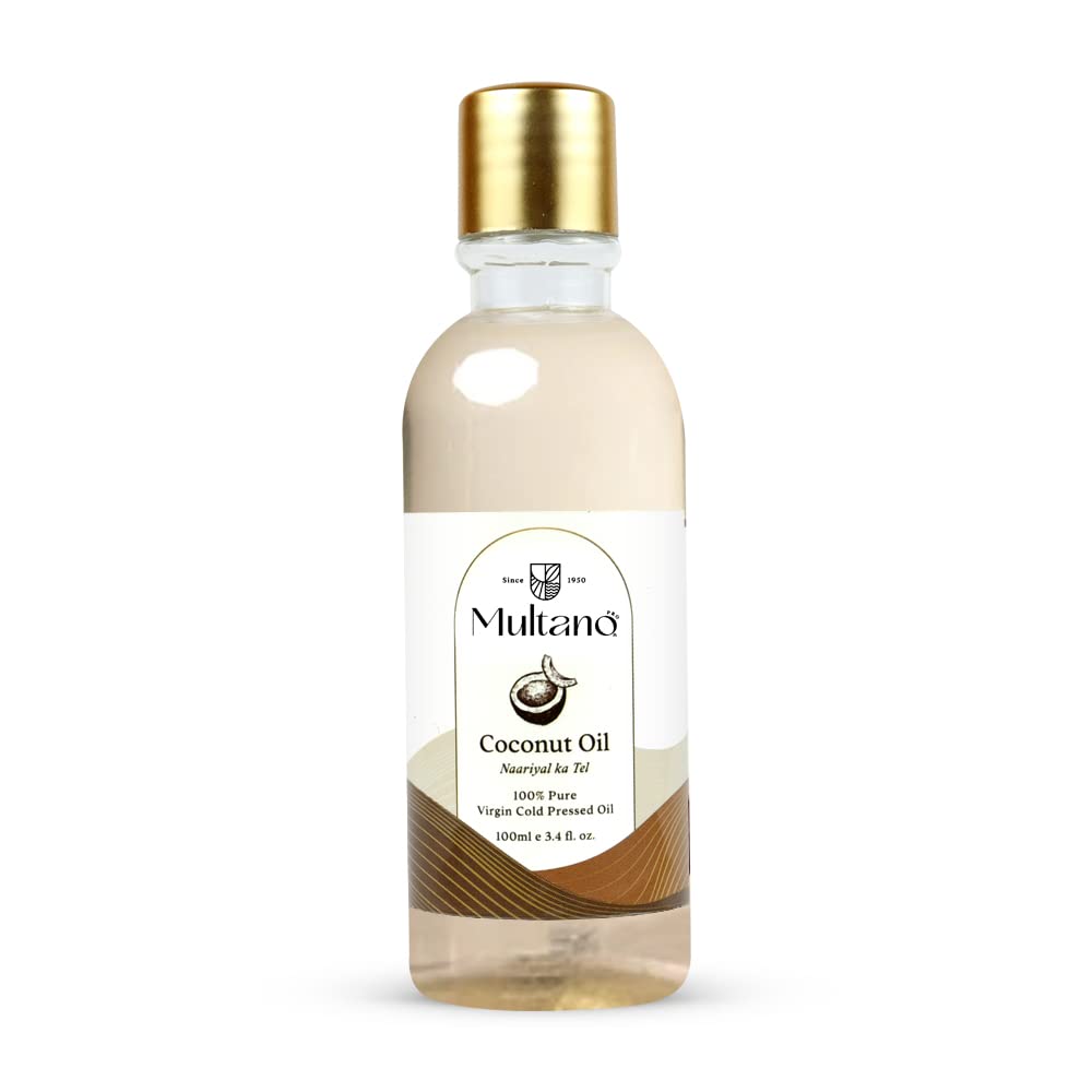 Multano Pro Cold Pressed Virgin Coconut Oil - 100% Pure Organic Unrefined Extra Virgin Coconut Oil for Cooking, Skin & Hair Care, Oil Pulling | Natural Edible Oil for Healthy Recipes, Beauty Treatments & Ayurvedic Practices (100ml)