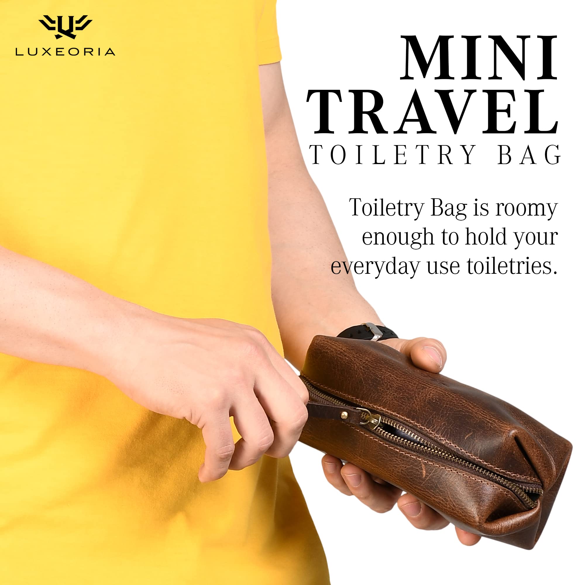 LUXEORIA Genuine Leather Toiletry Bag for Men & Women - Handmade Premium Leather Dopp Kit, Shaving Bag & Cosmetic Organizer - Perfect for Travel, Gym & Daily Essentials | Durable & Stylish Design