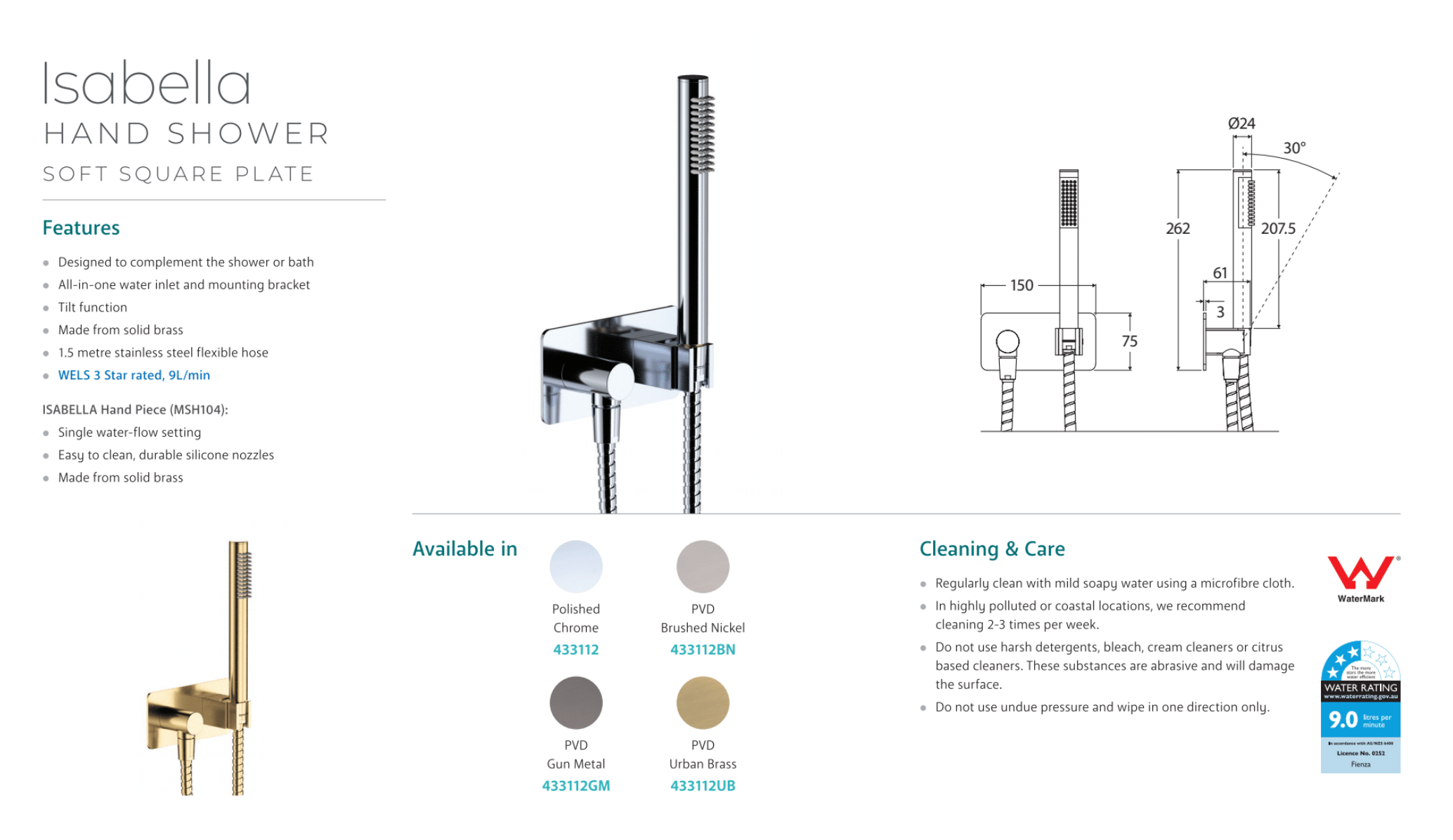 Fienza Isabella Matte Black Hand Shower - High Pressure Adjustable Shower Head with 5 Spray Modes for Relaxation, Perfect for Bathroom, Spa & Home Use