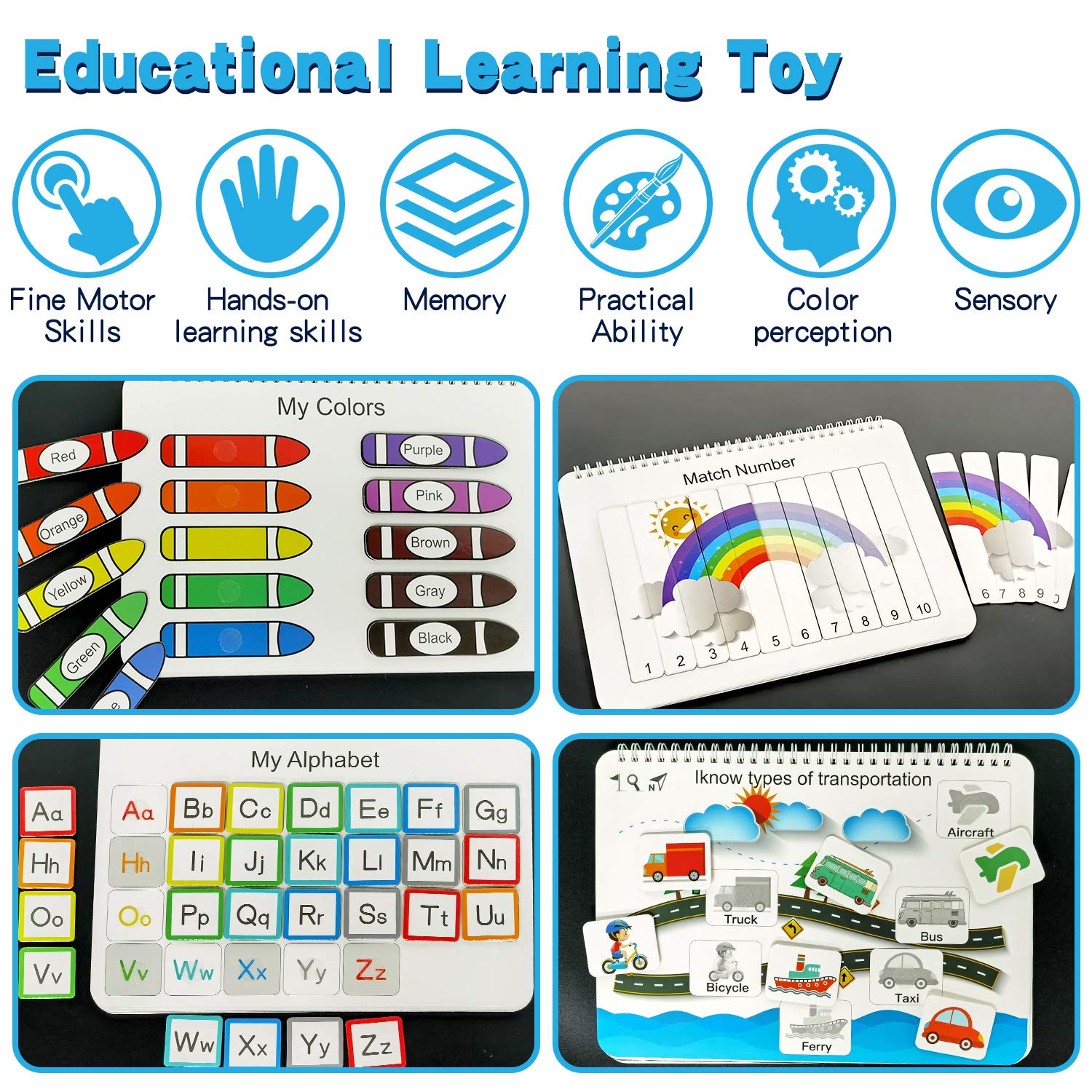 Montessori Busy Book for Toddlers - 12 Pages Preschool Learning Activity Binder with Sensory Toys for Autism, Fine Motor Skills Development - Educational Toys for Boys & Girls | Perfect for Travel, Classroom & Home Learning