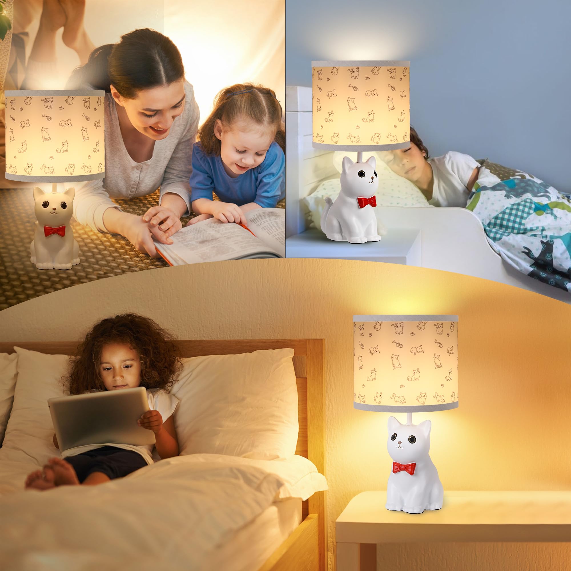 Cute Mini Table Lamp for Kids Bedroom - Small Animal Nightstand Lamp with Lampshade, Nursery Bedside Light for Boys & Girls (Bulb Included, White) - Perfect for Bedtime Reading, Study Desk & Cozy Night Lights