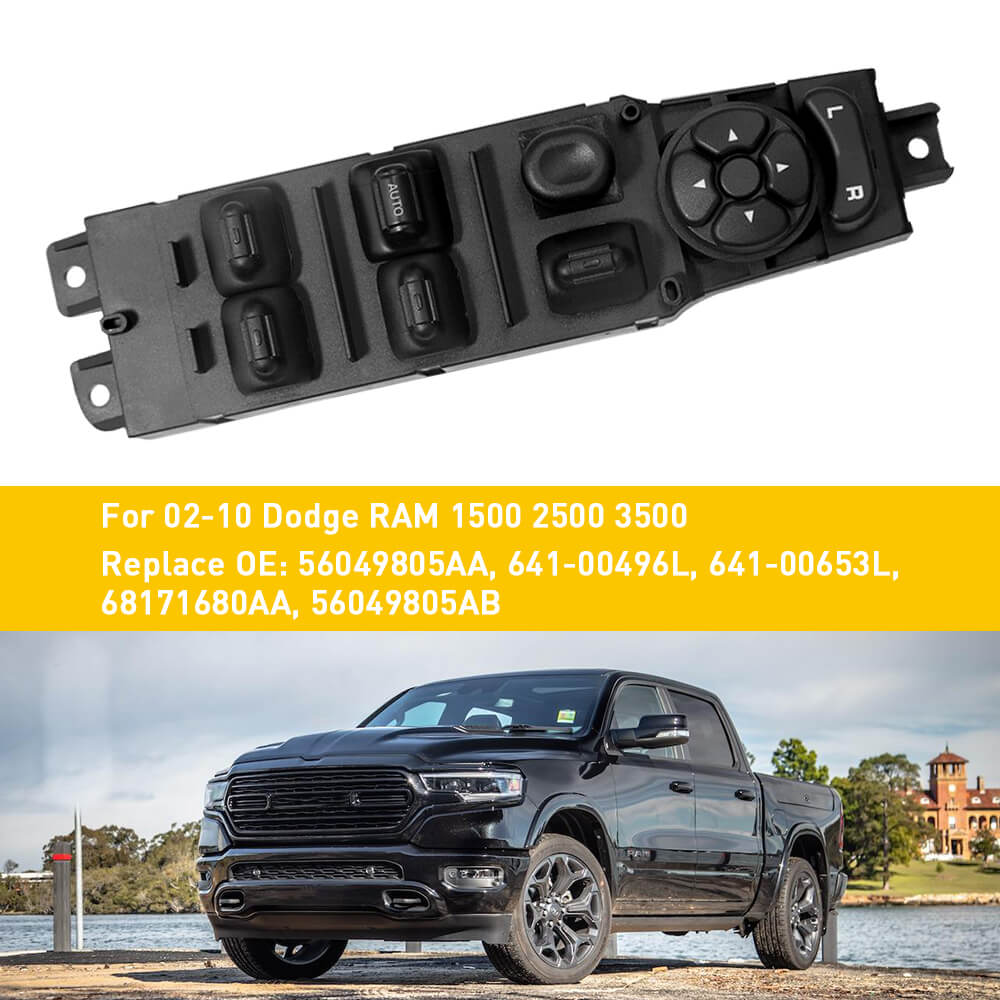 Driver Side Power Window Switch & Bezel Replacement for 2002-2010 Dodge Ram 1500/2500/3500 - Compatible with Left Front Door, Easy DIY Installation
