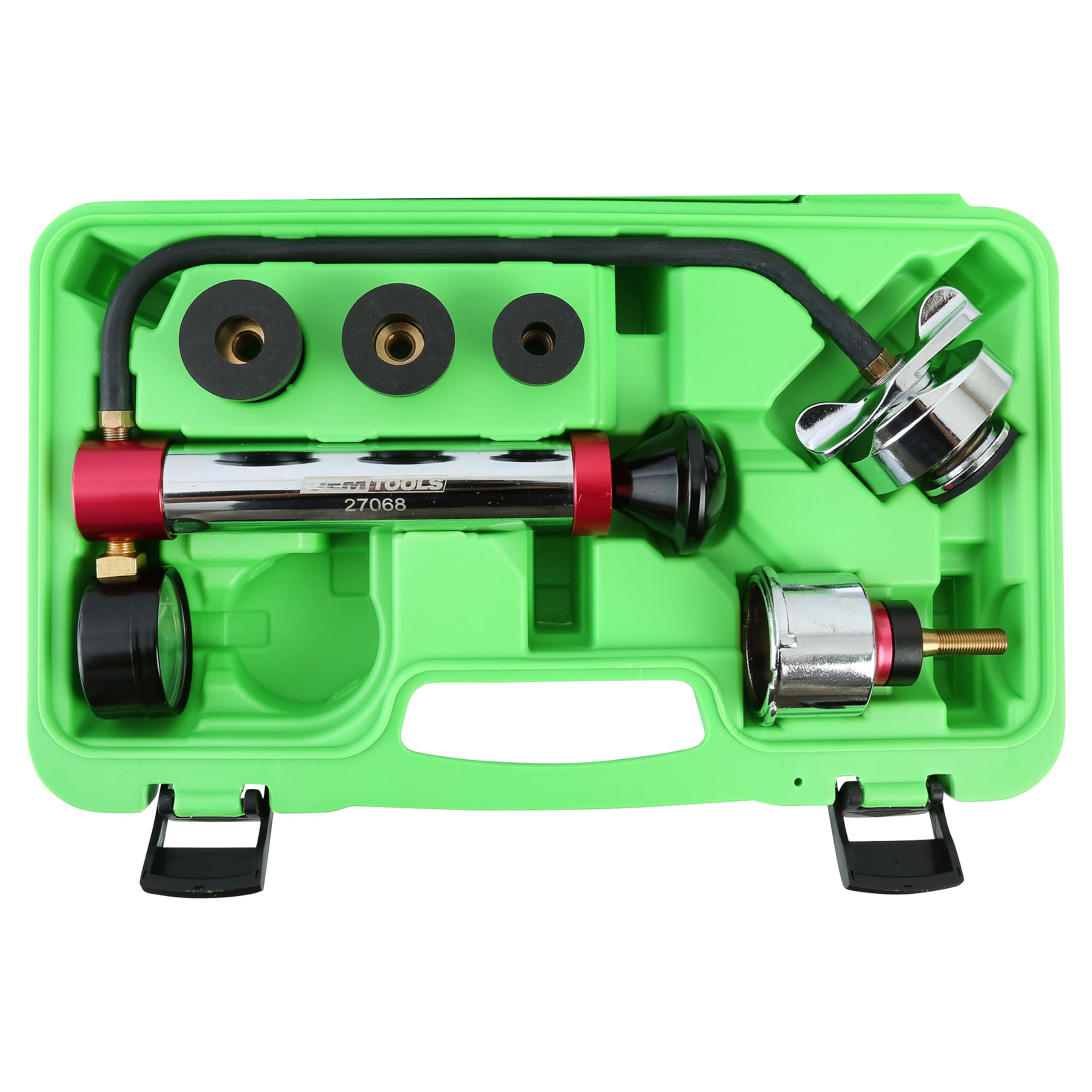 OEMTOOLS 27068 Universal Cooling System Pressure Test Kit - Automotive Radiator & Coolant System Pressure Tester - Diagnostic Tool for Radiator & Reservoir Leaks Detection - Includes 12 Adapters & Durable Case - Perfect for Mechanics & DIY Car Maintenance