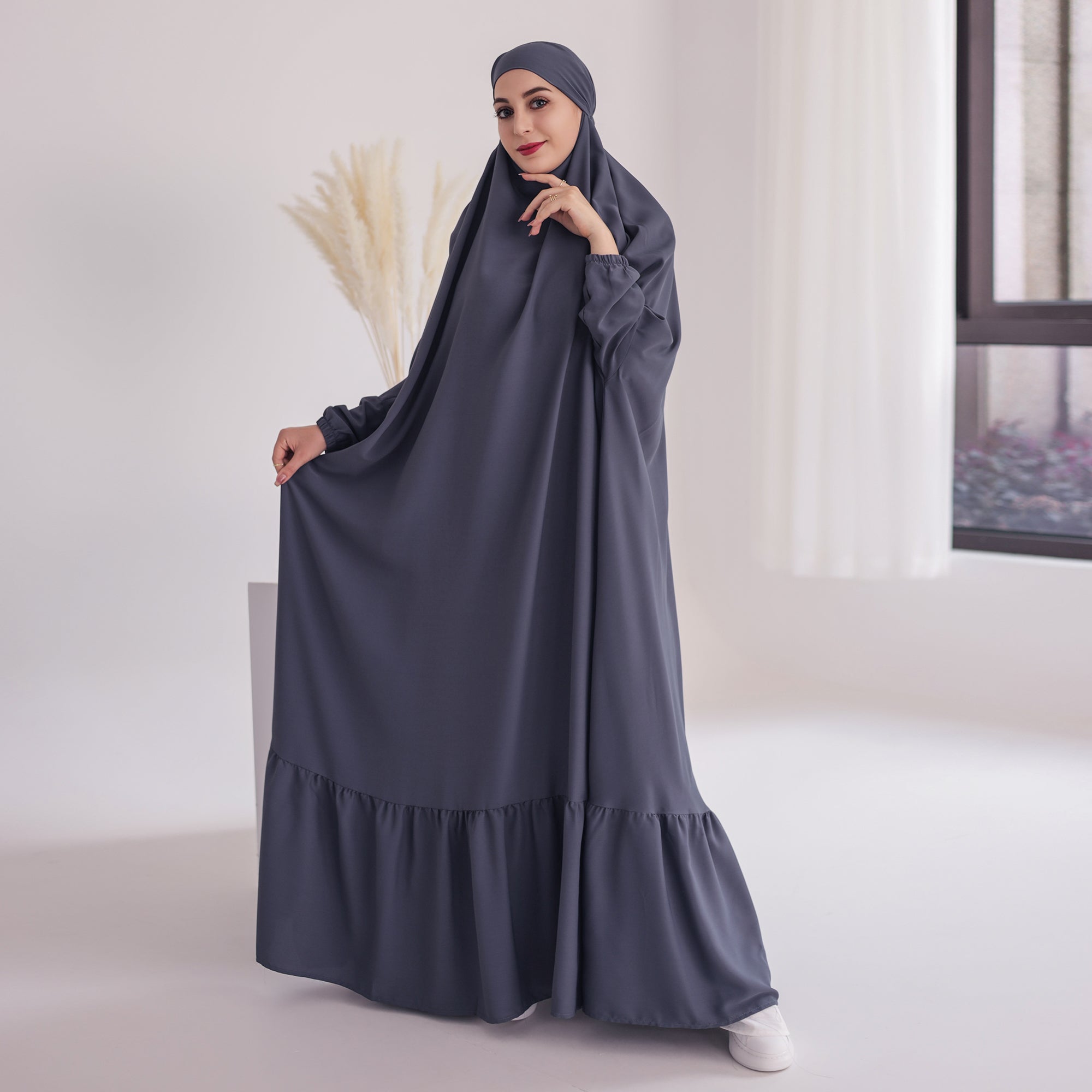 Anissa Jilbab Gray - Modest Muslim Scarf for Women | Perfect for Prayer, Daily Wear & Special Occasions