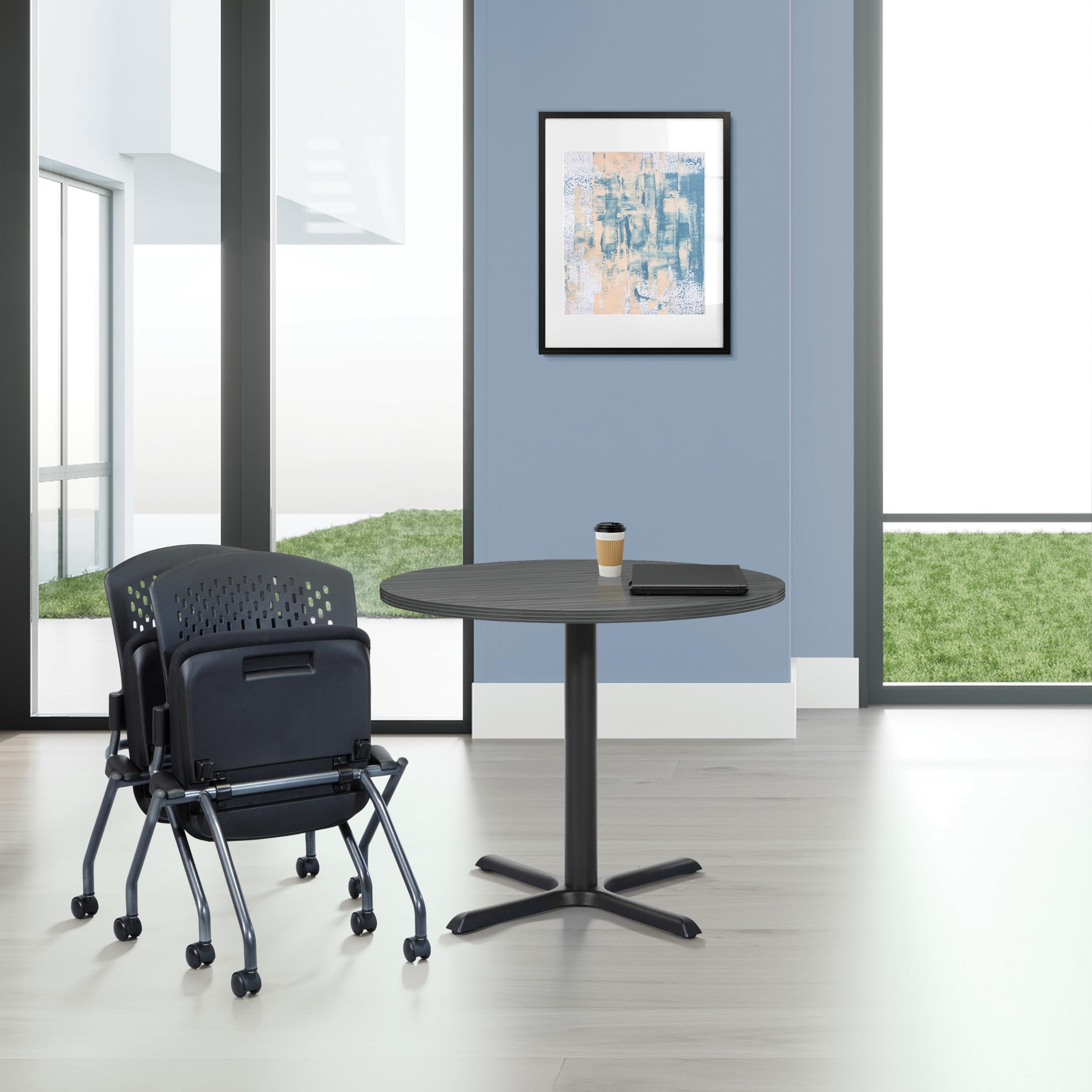 Office Star Deluxe Ventilated Plastic Wrap Around Back Folding Nesting Chair 2-Pack with Coal FreeFlex Fabric - Perfect for Office, Conference Rooms, Events & Home Use