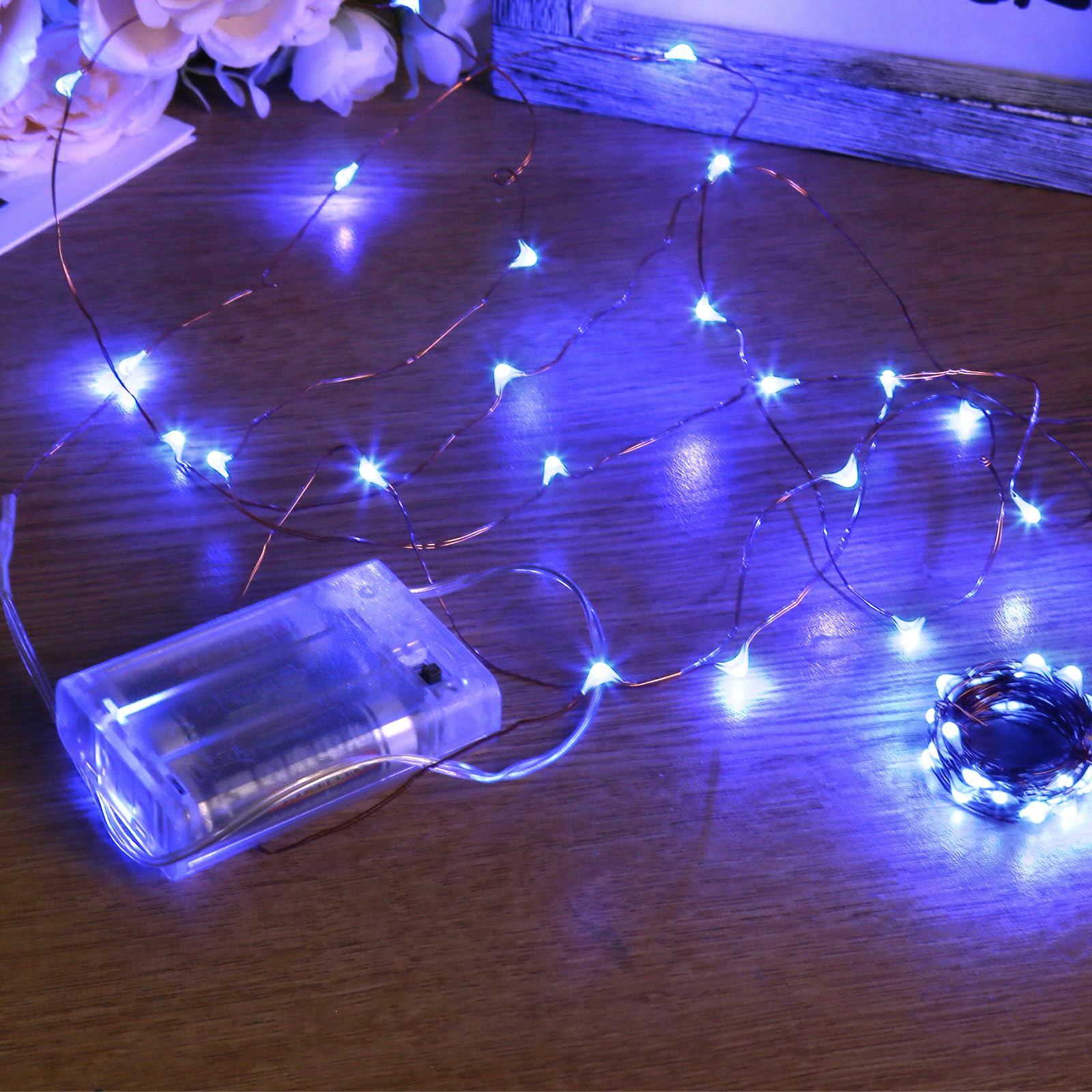 Sanniu 4 Pack Battery Operated LED Fairy Lights - 16ft Blue Starry Copper Wire String Lights for Christmas Decorations, Wedding Party, Bedroom, Patio & Indoor Home Decor | Waterproof & Flexible for DIY Projects, Garden Lighting & Holiday Displays