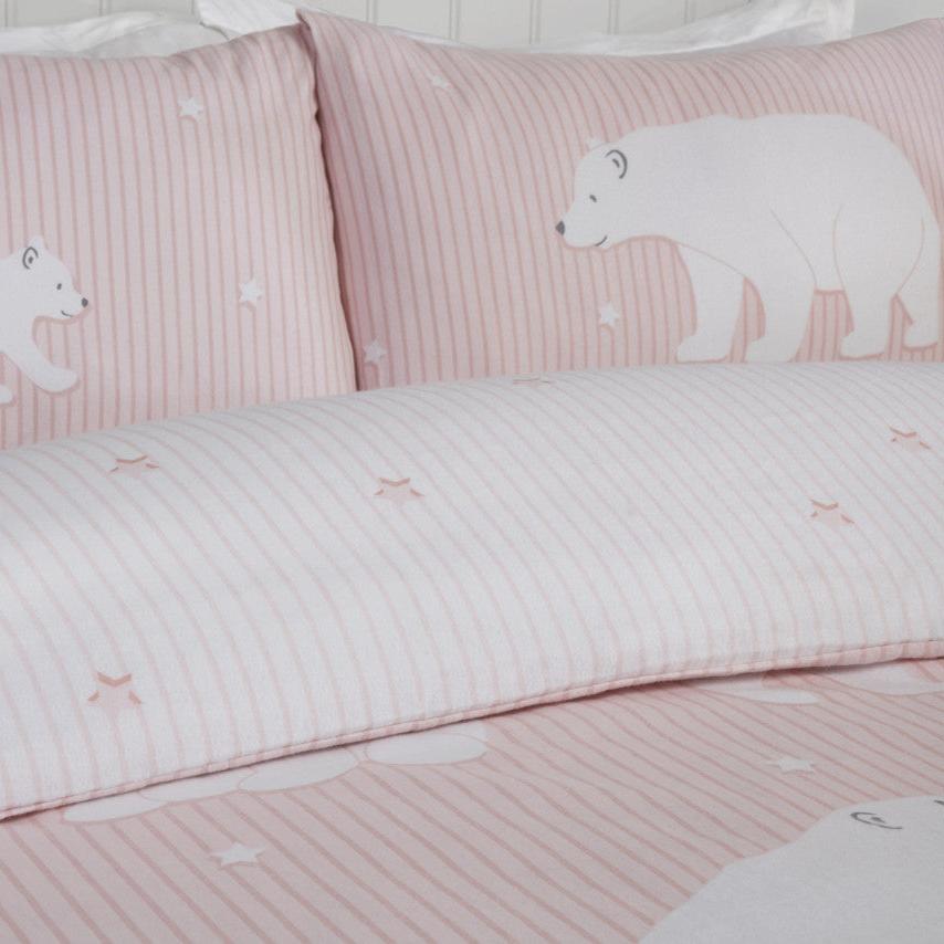 Soft Polar Bear Brushed Cotton Duvet Set - Pink Flannel Bedding for Cozy Winter Nights | Perfect for Kids' Rooms, Guest Bedrooms & Cold Weather Comfort