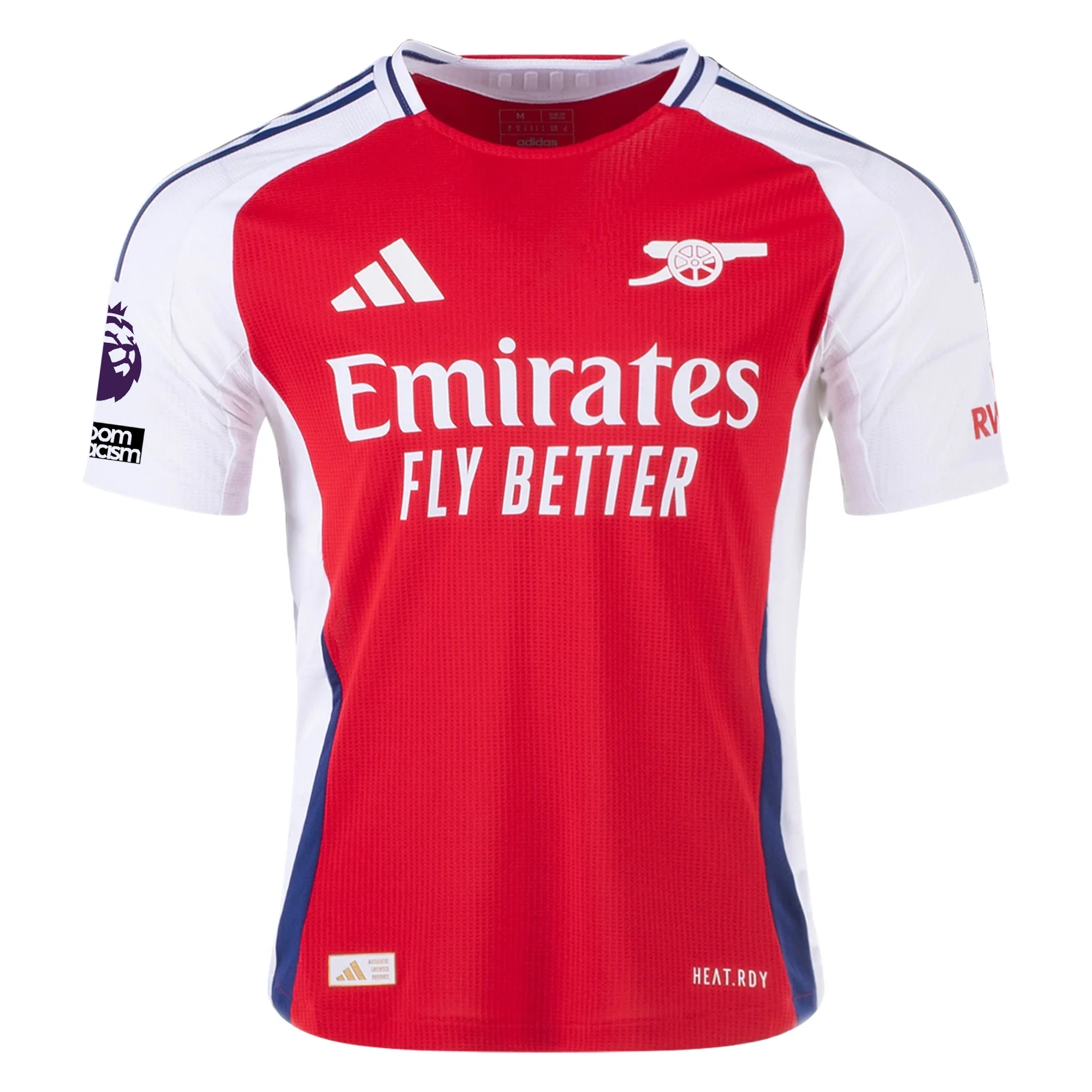 Adidas Arsenal Authentic Home Jersey 2024/25 - Better Scarlet/White with EPL & No Room For Racism Patches | Official Football Shirt for Fans & Players | Matchday & Casual Wear