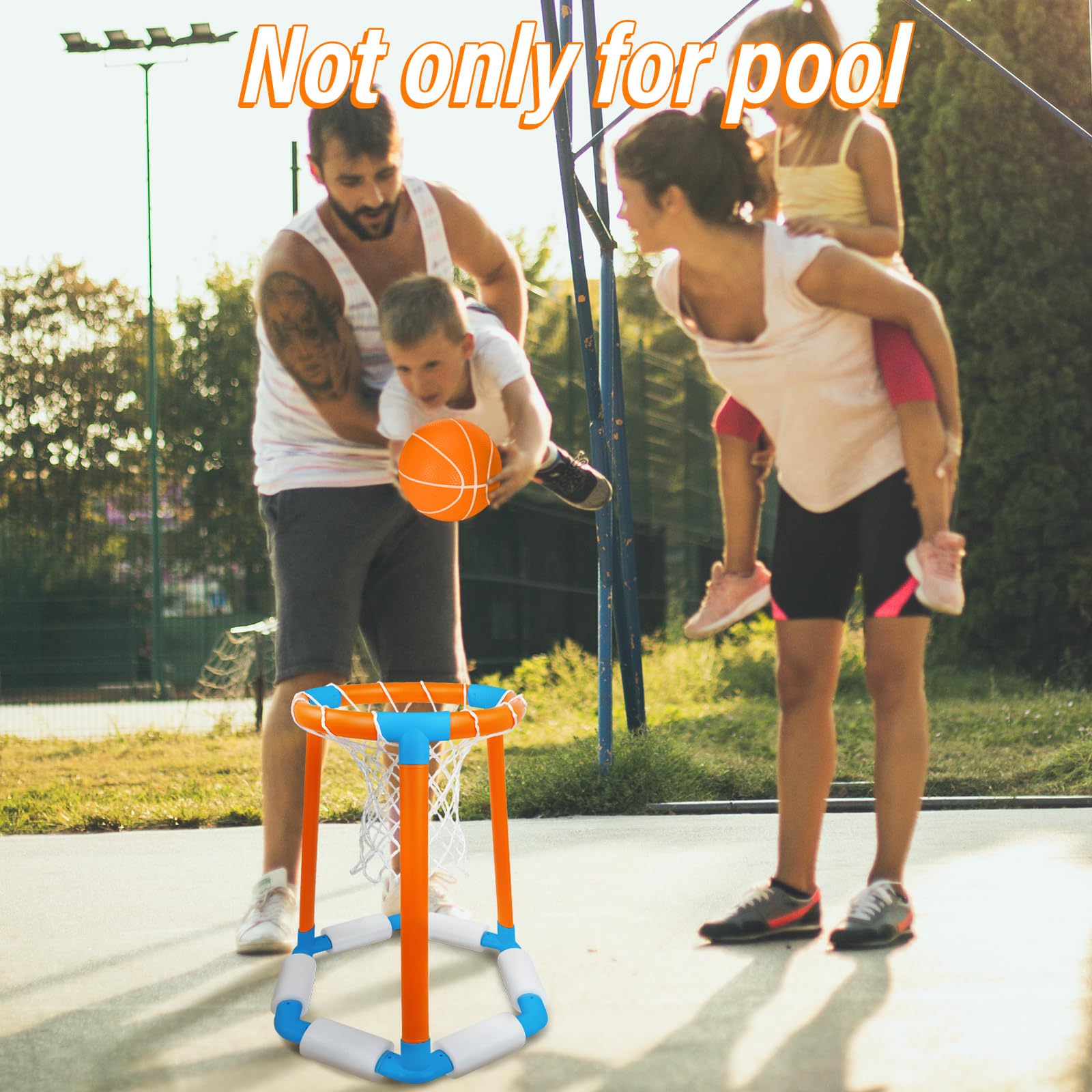 **Floating Pool Basketball Hoop Set with 2 Basketballs & Pump - Fun Water Toys for Kids & Adults - Perfect for Outdoor & Indoor Pool Games, Summer Parties & Backyard Fun**