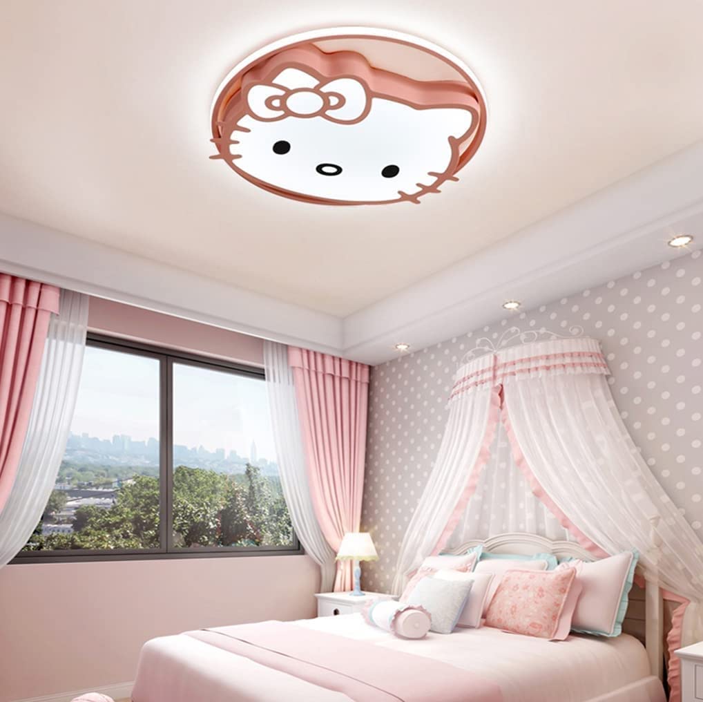 **Pink LED Dimmable Kitty Ceiling Lamp for Kids Room - Ultra-Thin Acrylic Cartoon Chandelier, Creative Nursery Lighting for Girls & Boys Bedroom - Perfect for Bedtime Stories & Playtime**