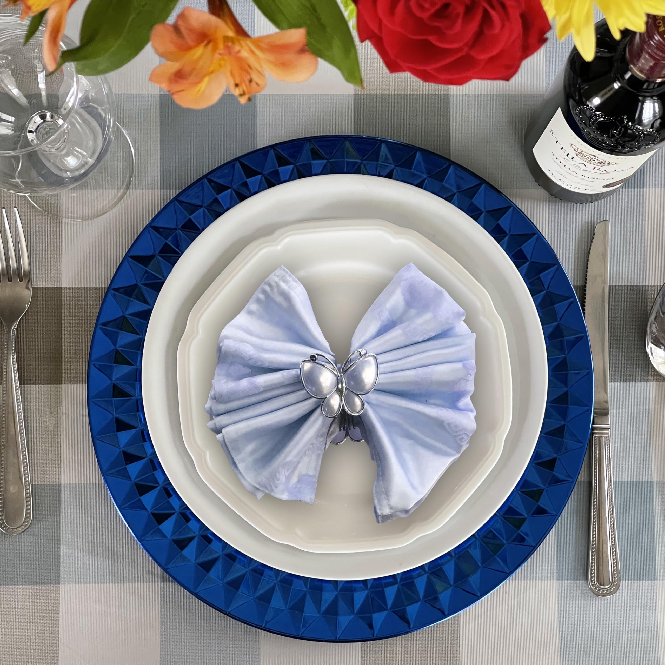 Allgala 13-Inch 6-Pack Heavy Duty Plastic Diamond Pattern Wedding Charger Plates - Royal Blue (HD80407) | Elegant Table Setting for Weddings, Parties & Formal Events