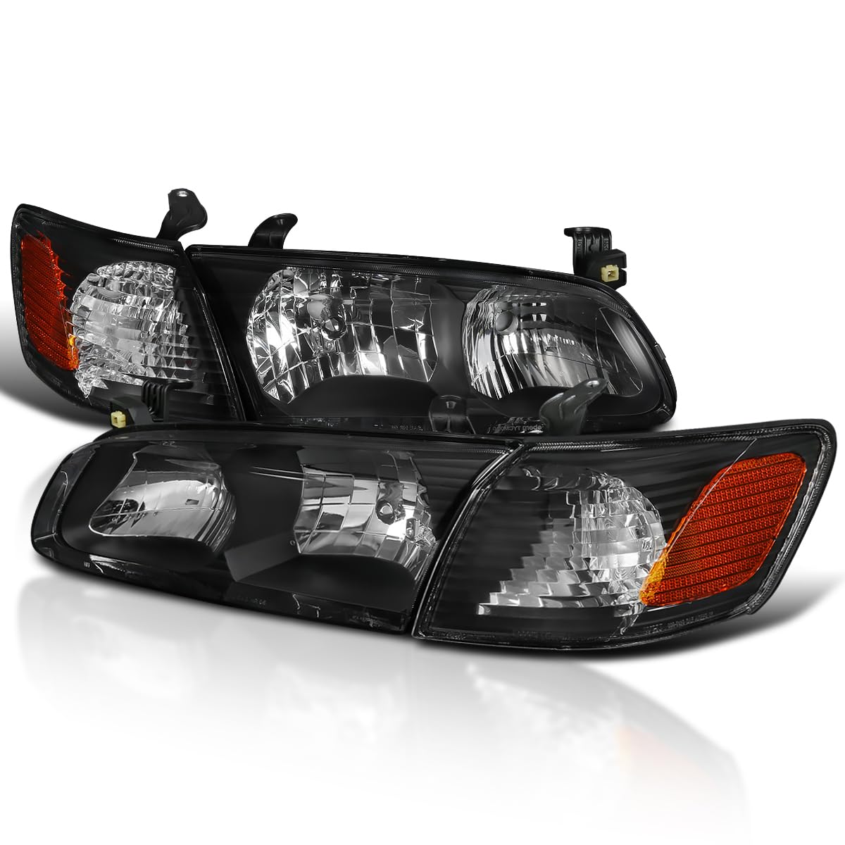 Spec-D Tuning Black Headlights & Corner Lights for 2000-2001 Toyota Camry - Left & Right Pair Headlight Lamp Assembly - Upgrade Your Ride for Night Driving & Enhanced Style