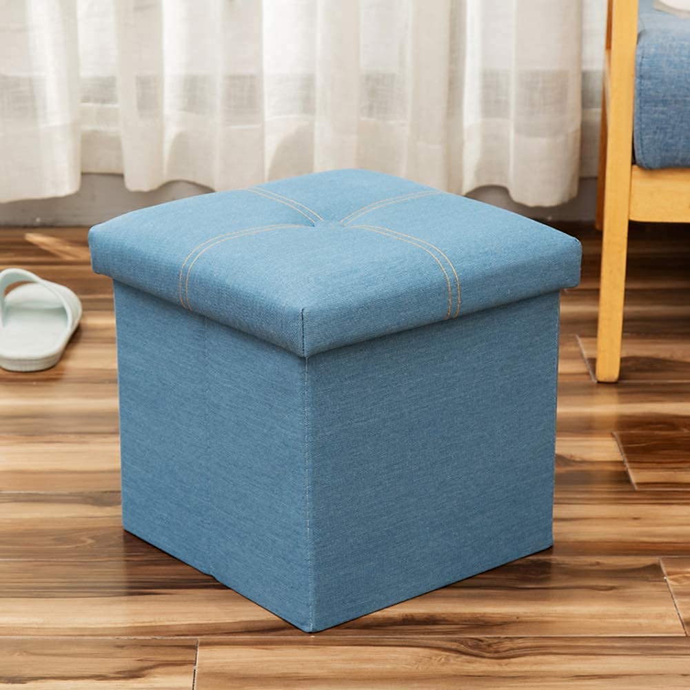 Multifunctional Folding Storage Ottoman - Cube Footrest with Padded Seat, Square Fabric Cushion Footstool, Toy Box & Coffee Table - Max Load 220 lbs (100 kg) - Light Blue 12x12 Inches (30x30 cm) - Perfect for Living Room, Bedroom & Nursery Organization