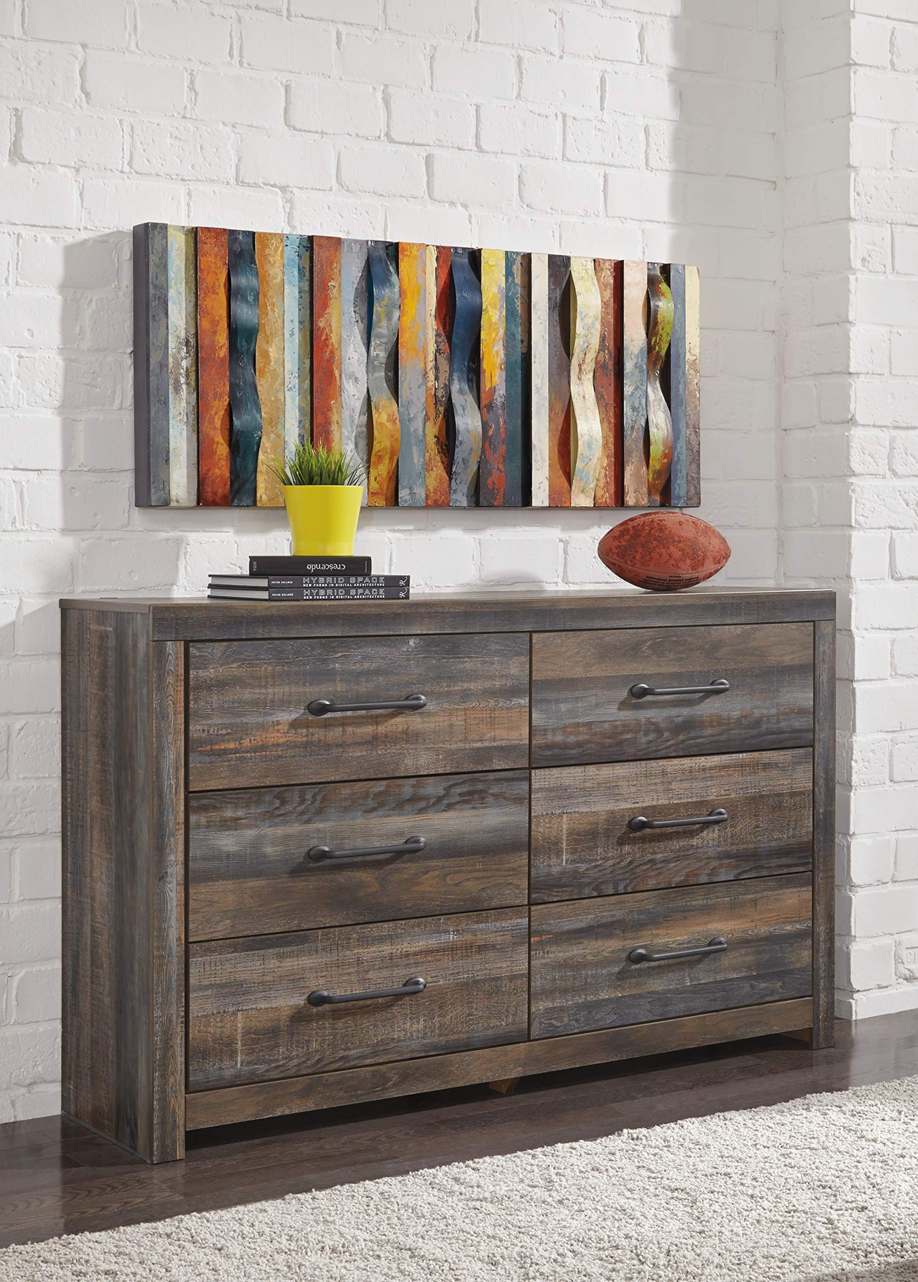 Signature Design by Ashley Drystan Rustic Industrial 6-Drawer Dresser in Weatherworn Brown - Perfect for Bedroom Storage & Farmhouse Decor