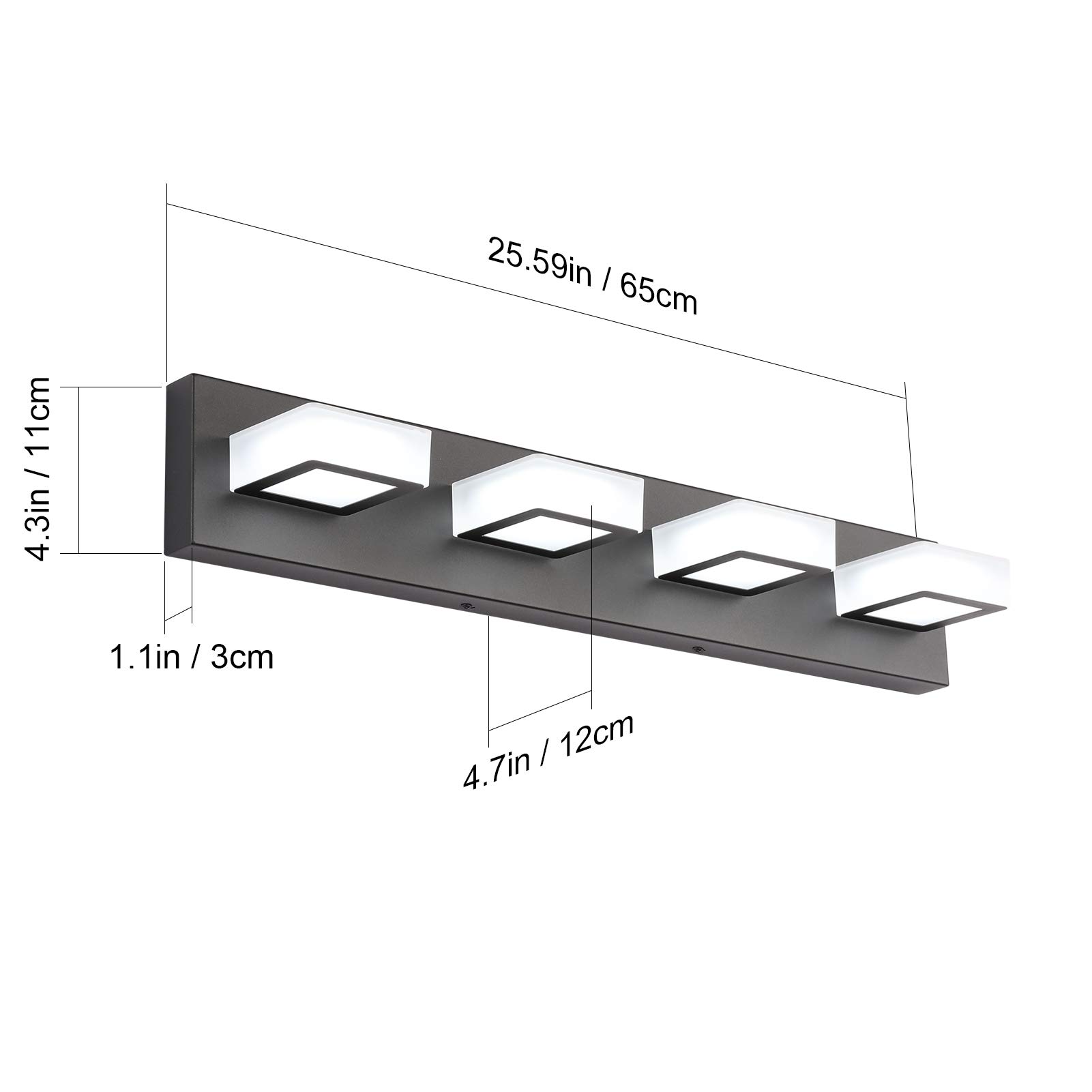 Ralbay LED Black 4-Light Acrylic Bathroom Vanity Lighting Fixture - Modern Matte Black Finish for Bathroom Mirror, Vanity, and Dressing Area
