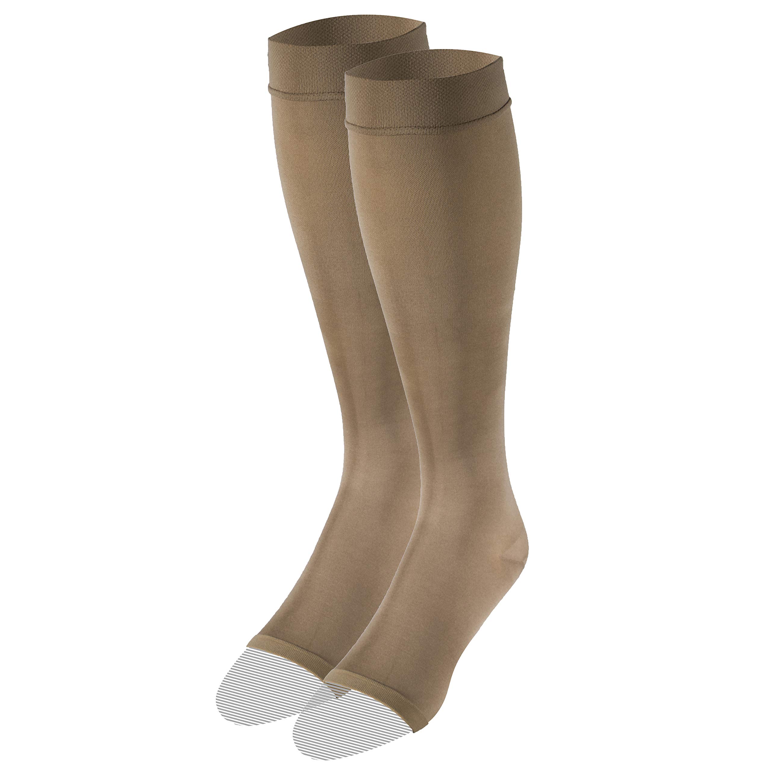 Truform Women's Compression Stockings 20-30 mmHg Knee High Open Toe Opaque Beige Small - Medical Support Socks for Varicose Veins, Swelling & Circulation - Perfect for Nurses, Travel & Pregnancy