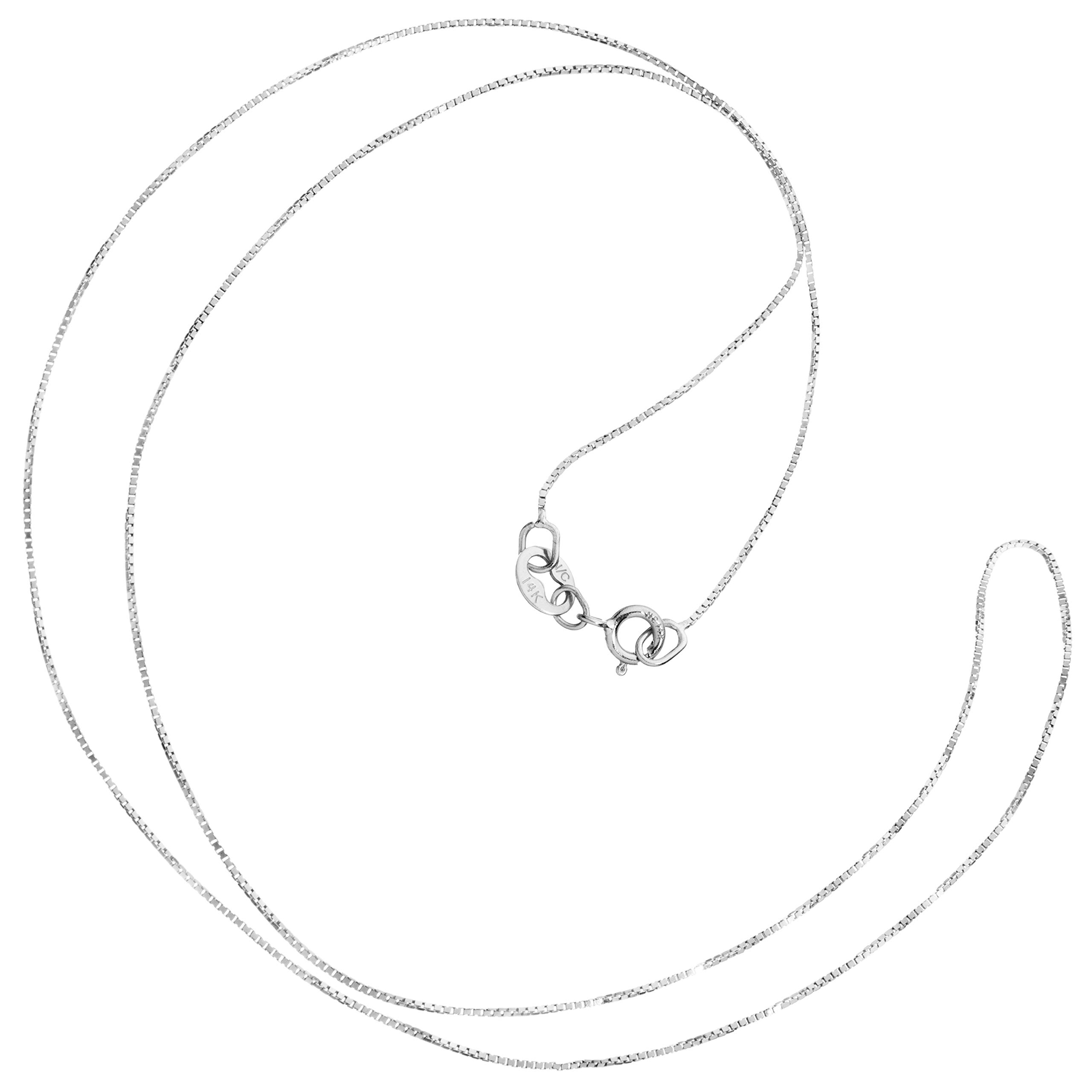 14K Gold Box Link Chain Necklace for Women - Solid White, Yellow or Rose Gold Square Box Design, Spring Ring Clasp, 0.6mm/1.0mm Thickness, 14-22 Inch Lengths with Gift Box - Perfect for Everyday Wear, Gifts & Special Occasions