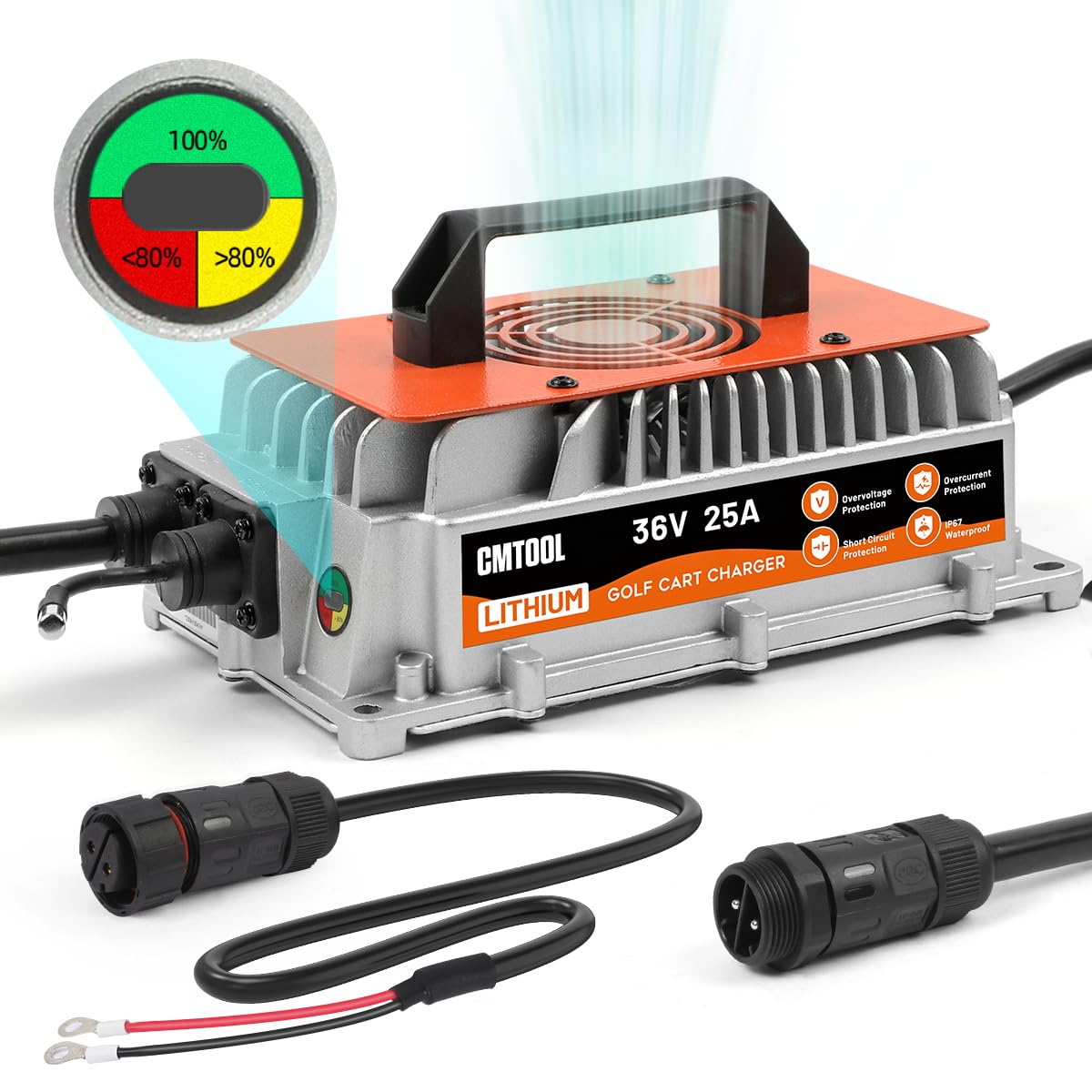 CMTOOL 36V 25A Lithium Battery Fast Charger for Golf Cart - IP67 Waterproof, 43.8V Smart Charger with Auto Shutoff - Perfect for Electric Golf Carts, Scooters & Outdoor Power Equipment