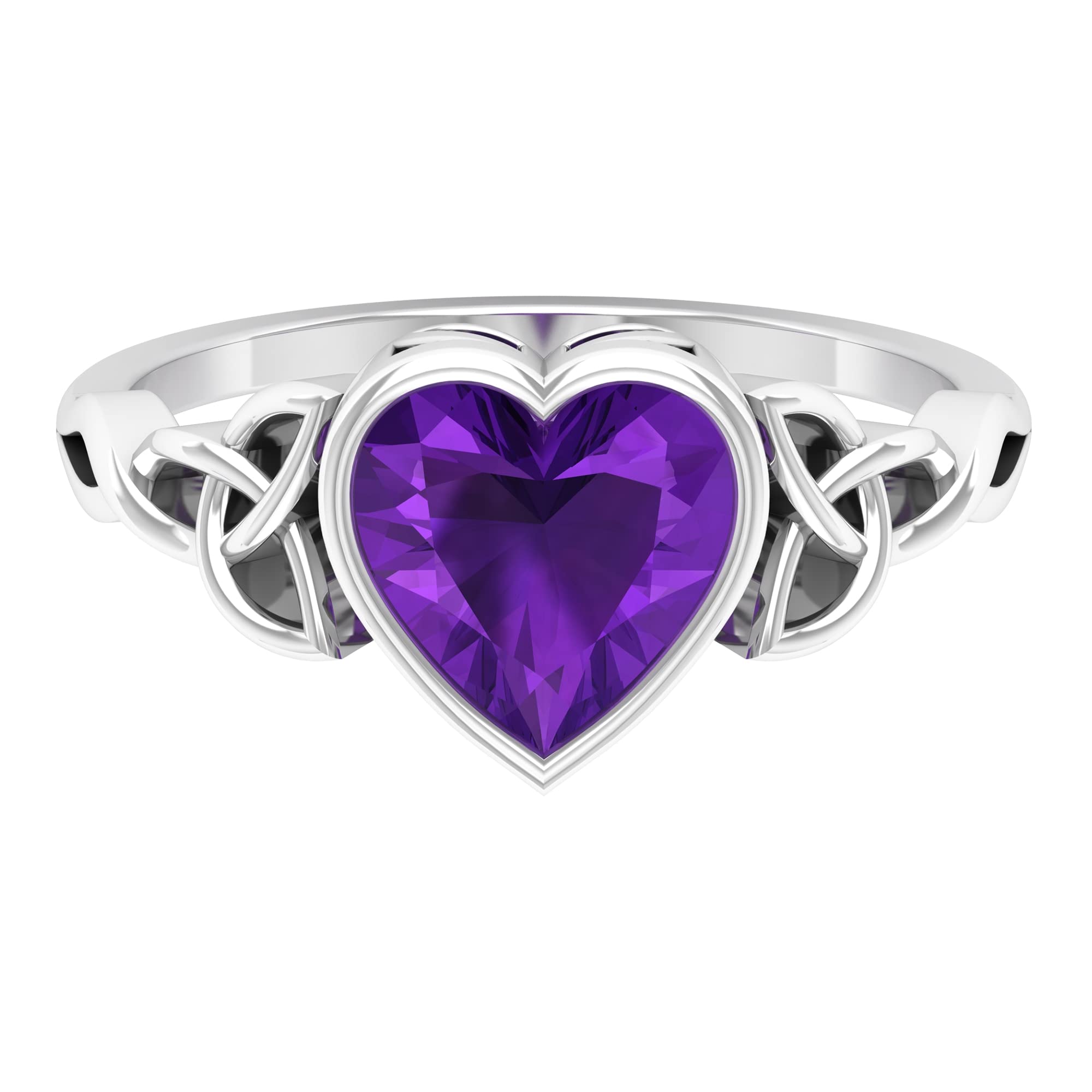 2 CT Solitaire Amethyst Ring - 8 MM Heart Shaped February Birthstone Ring in 14K Solid Gold, Elegant Celtic Design for Women, Perfect for Valentine's Day, Anniversary & Special Occasions