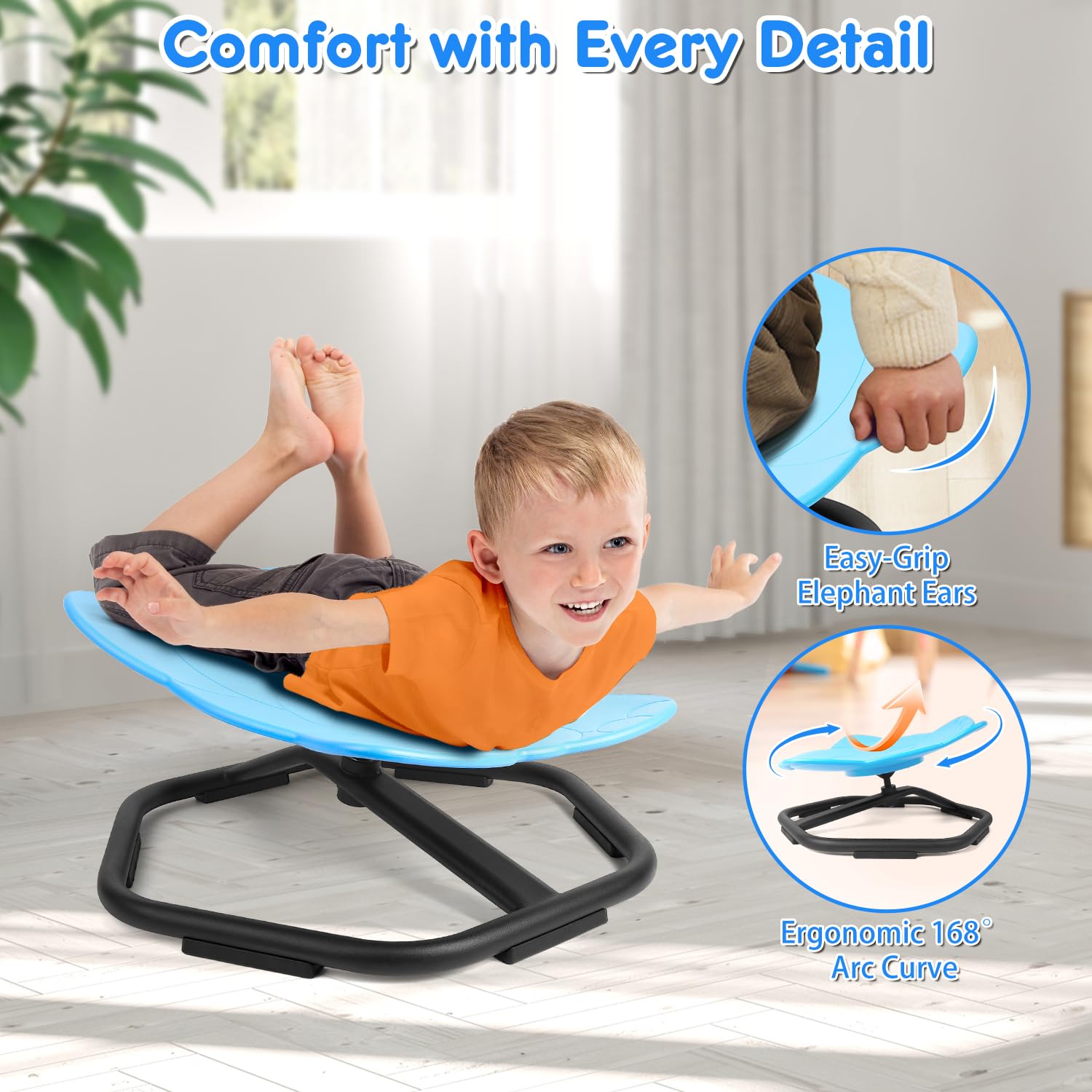 360° Swivel Elephant Chair for Kids - Spinning Wobble Seat, Toddler Sensory Balance Toy for ADHD & Autism, Motion Sickness Relief Play Equipment - Fun Indoor/Outdoor Activity Chair for Boys & Girls (Blue)