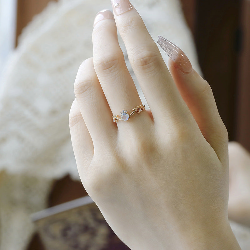 CZ Moonstone Gemini Birthstone Ring for Women - Elegant Curve Design, June Birthstone Jewelry Gift for Her - Perfect for Birthdays, Anniversaries & Special Occasions