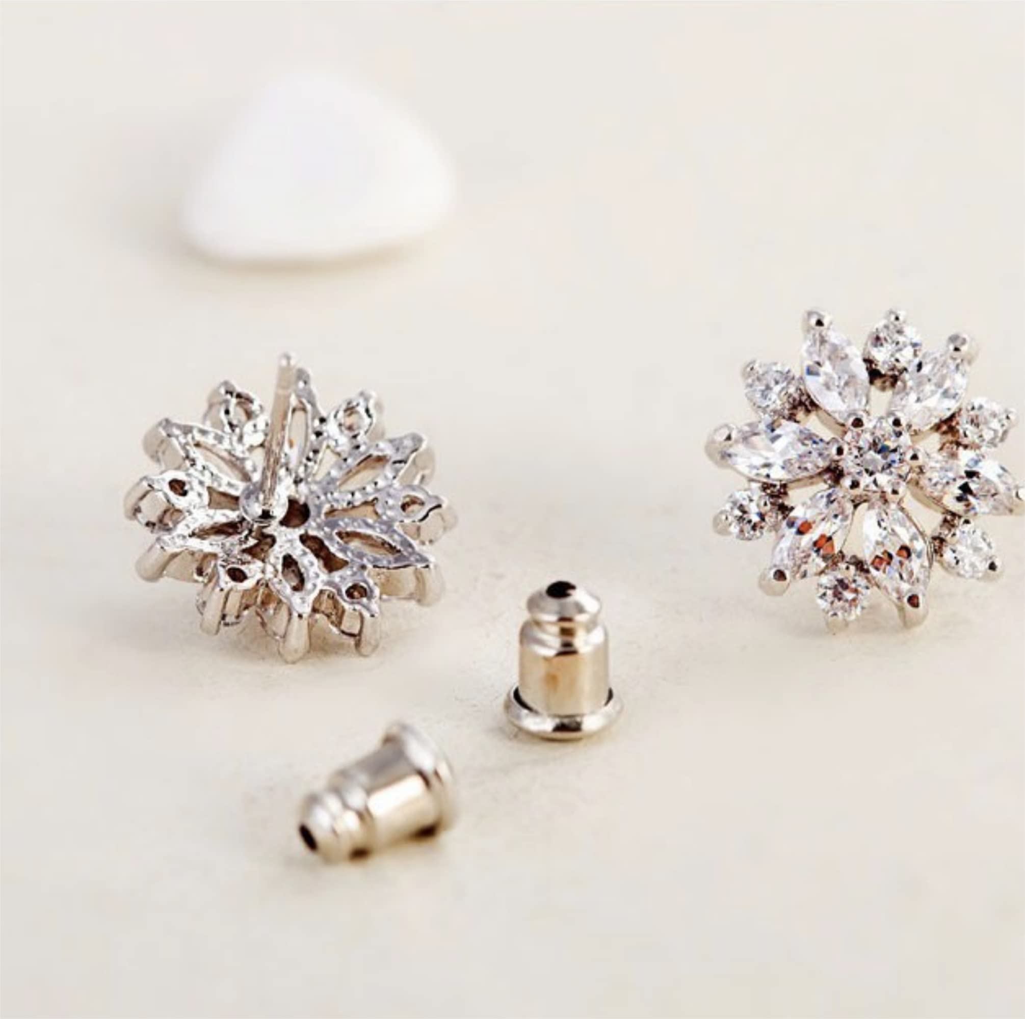 White Gold Plated Sunflower Marquise Cubic Zirconia Crystal Chandelier Rhinestone Stud Earrings for Women & Teens - Elegant Jewelry for Parties, Weddings & Everyday Wear