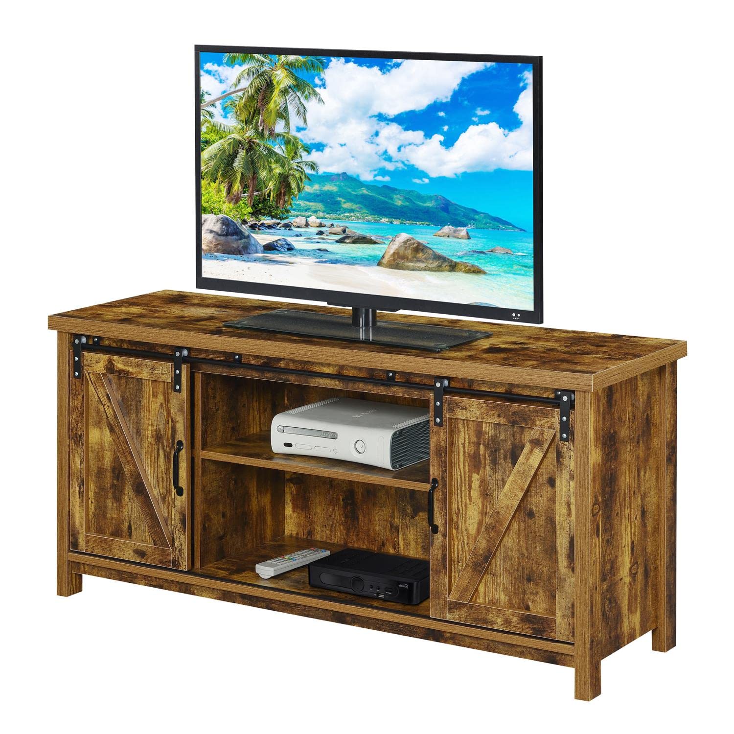 Blake Barn Door TV Stand with Shelves & Sliding Cabinets for 60 Inch TVs - Rustic Barnwood Entertainment Center for Living Room, Bedroom, Home Theater