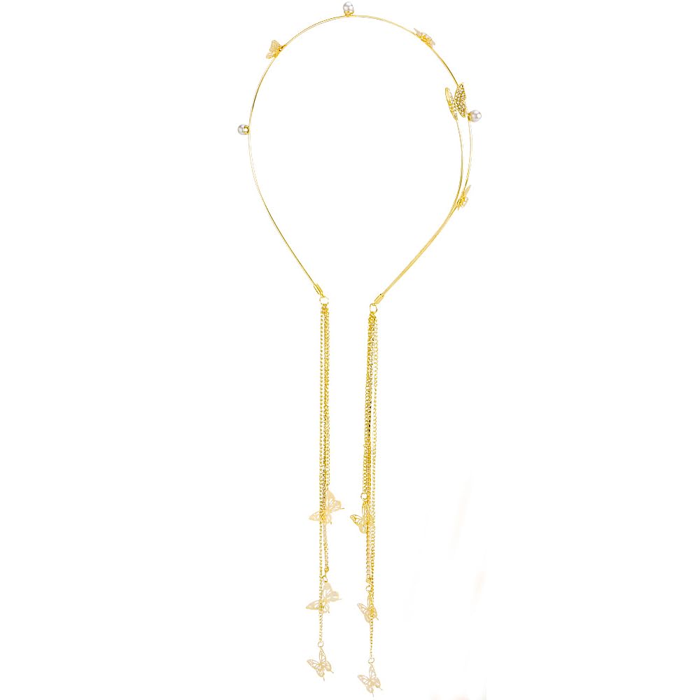 Ahoney Gold Butterfly Rhinestone Headband - Vintage Crystal Headpiece with Tassels for Women & Girls - Perfect for Weddings, Raves, Fairy Costumes & Aesthetic Hair Accessories