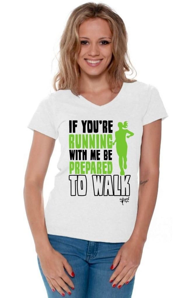 Awkwardstyles Funny Running T-Shirt - 'Be Prepared to Walk' V-Neck Tee with Free Bookmark - Perfect Gift for Runners, Gym Enthusiasts & Marathon Participants