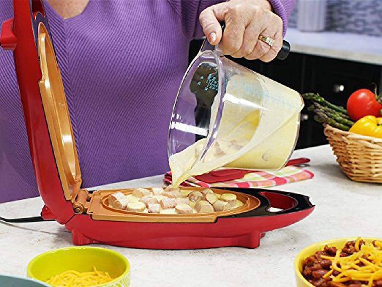 Candora Red Copper 5-Minute Electric Skillet - Nonstick Smokeless Frying Pan for Steak, Pizza & Grilling - Perfect for Quick Meals, Camping & Small Kitchen Cooking