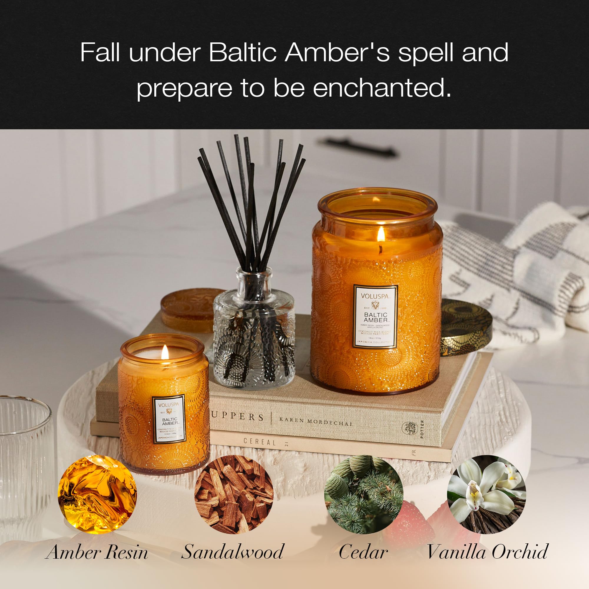 Voluspa Baltic Amber Large Candle Jar - 18 oz Coconut Wax Candle with 100-Hour Burn Time | Handcrafted in USA | Clean Burning Home Fragrance for Living Room, Bedroom & Bathroom Decor