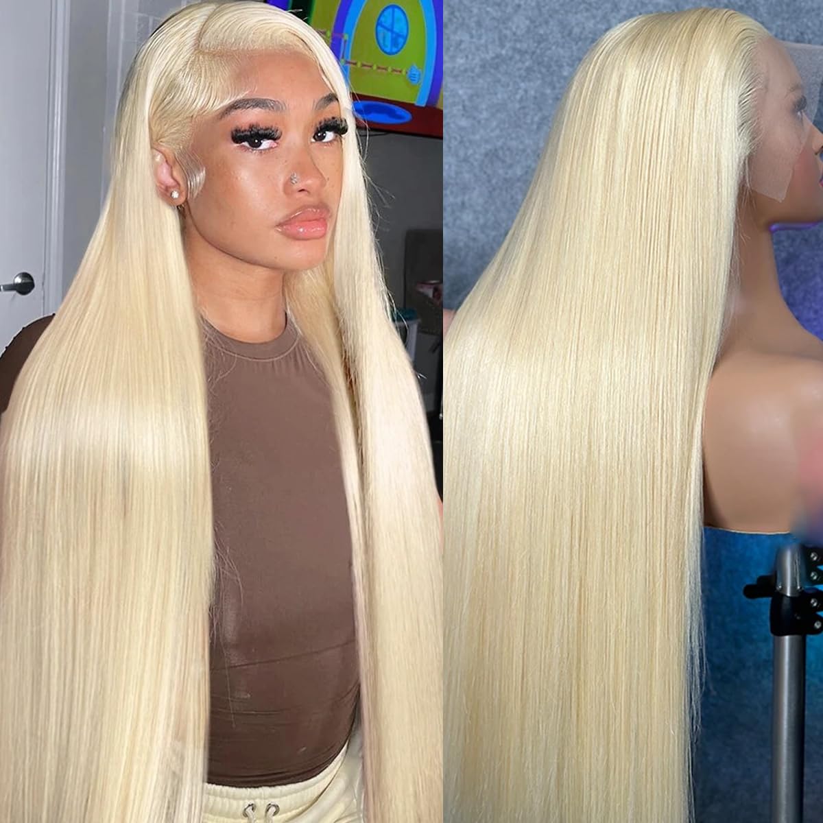 613 Blonde Human Hair Lace Front Wig 30 Inch - 13x6 HD Lace Frontal Wig 200% Density Pre-Plucked Glueless Straight Wig for Women | Perfect for Daily Wear, Cosplay, Parties & Special Occasions