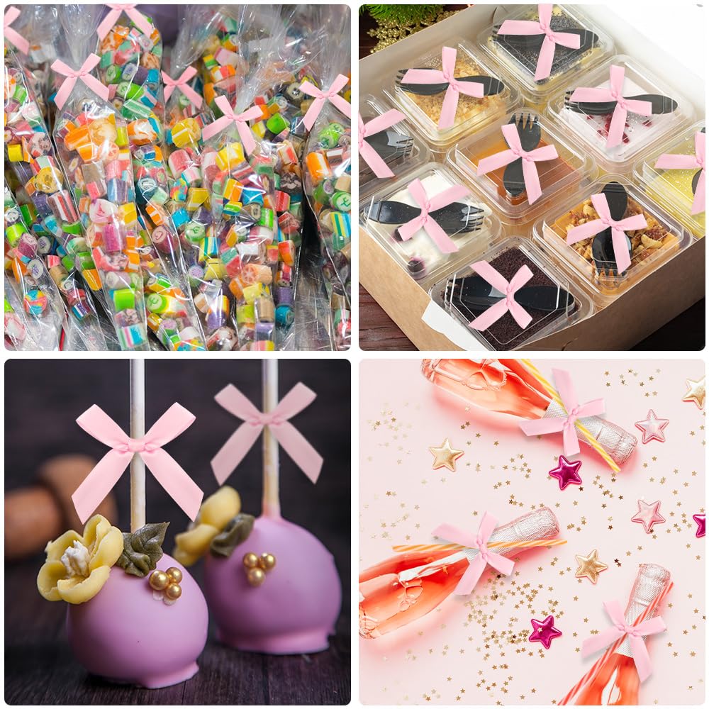 30 Pack Pink Satin Twist Tie Bows - Small Mini Bowknots for DIY Crafts, Valentine Gifts, Treat Bags & Cookie Decorations | Perfect for Gift Wrapping, Party Favors, and Bakery Packaging