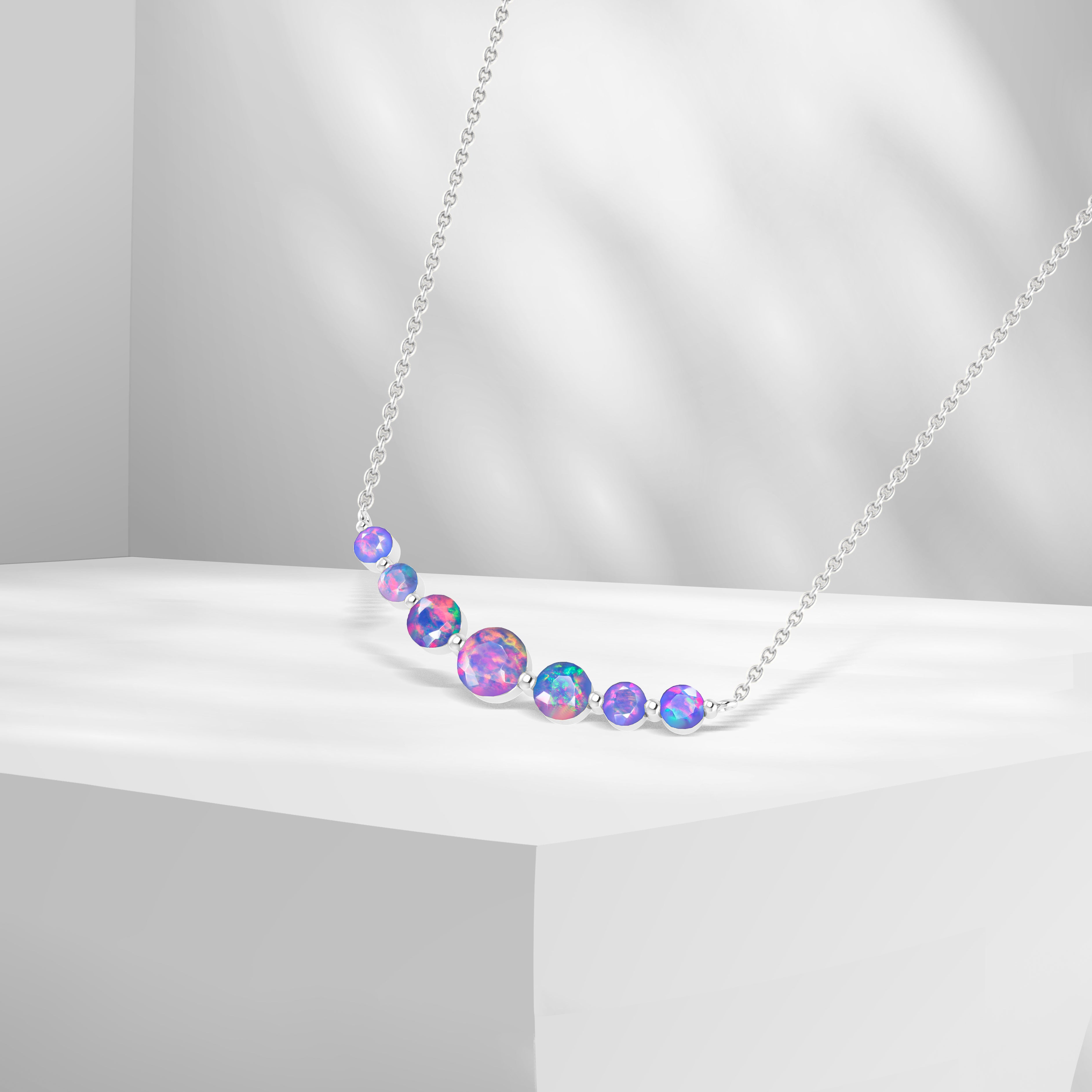 Exquisite Round Fire Opal Bar Pendant Necklace for Women | Genuine Opal Jewelry Gift for Her | Perfect for Date Nights, Anniversaries & Special Occasions