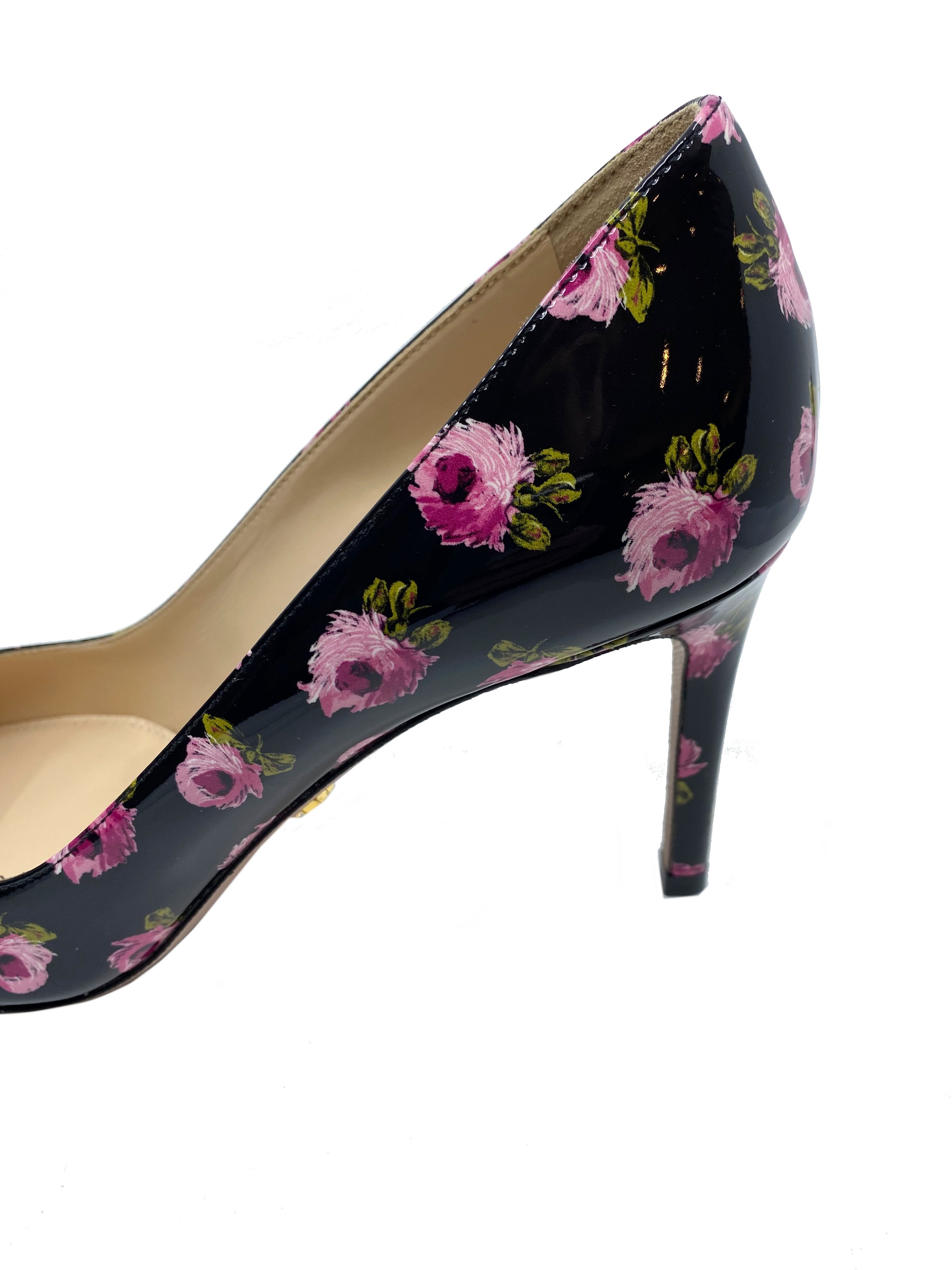 Prada Floral Print Patent Leather Pumps Women's Size 7 - New Designer High Heels for Wedding, Party & Special Occasions