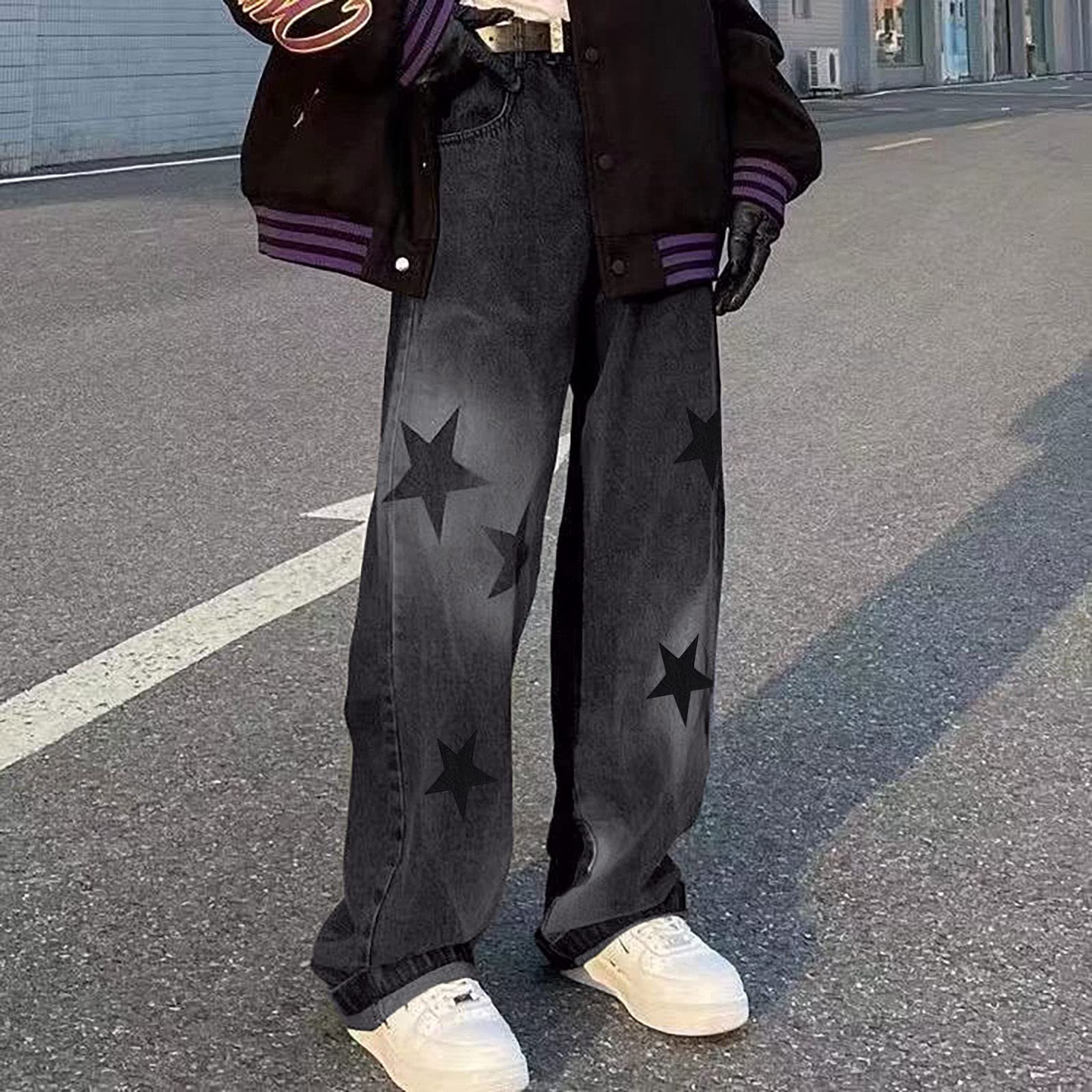 Women's High Waist Baggy Jeans - Y2K Streetwear Pants for Casual Outfits