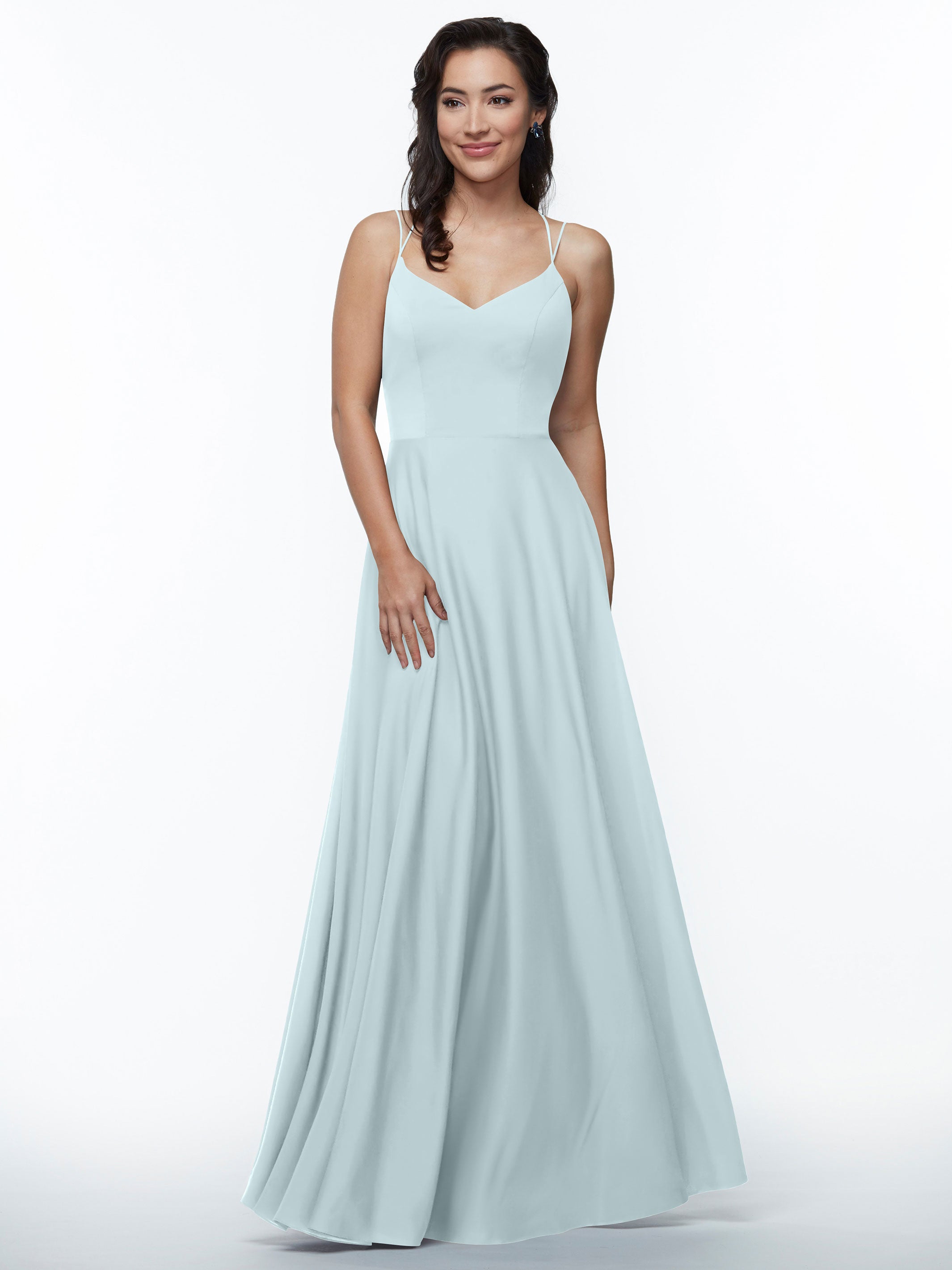 Elegant 83024 Stretch Chiffon A-Line Bridesmaid Dress with Pockets - Perfect for Weddings, Formal Events & Special Occasions
