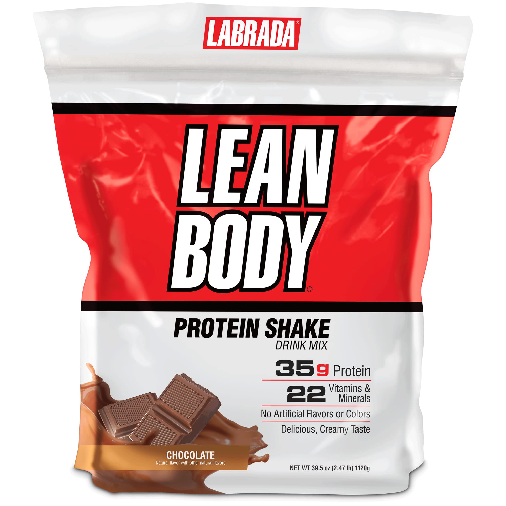 LABRADA Nutrition Lean Body High Protein Meal Replacement Shake - Whey Protein Powder for Weight Loss & Muscle Growth, Chocolate Flavor, 2.47LB Tub - Perfect for Post-Workout Recovery & Healthy Meal Replacement
