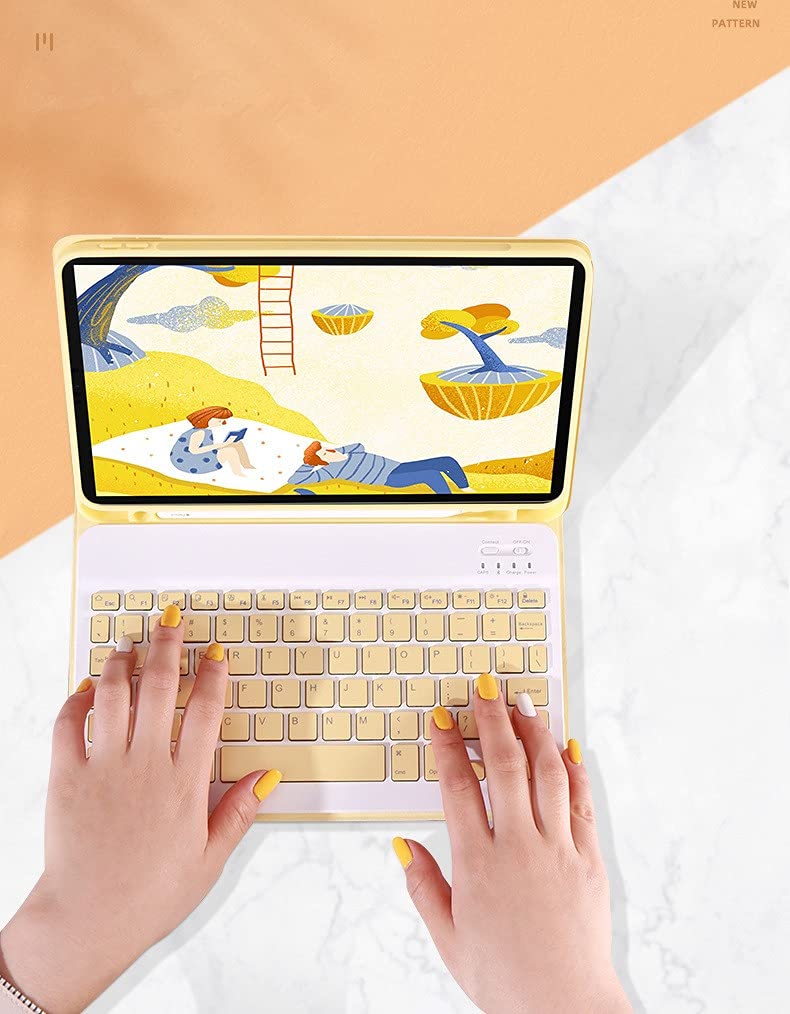 Wireless Bluetooth Keyboard Case for iPad Air 6th/5th/4th Gen 10.9-11 inch - Detachable Cute Yellow Keyboard Cover with Multi-Angle Stand | Perfect for Work, Study & Travel