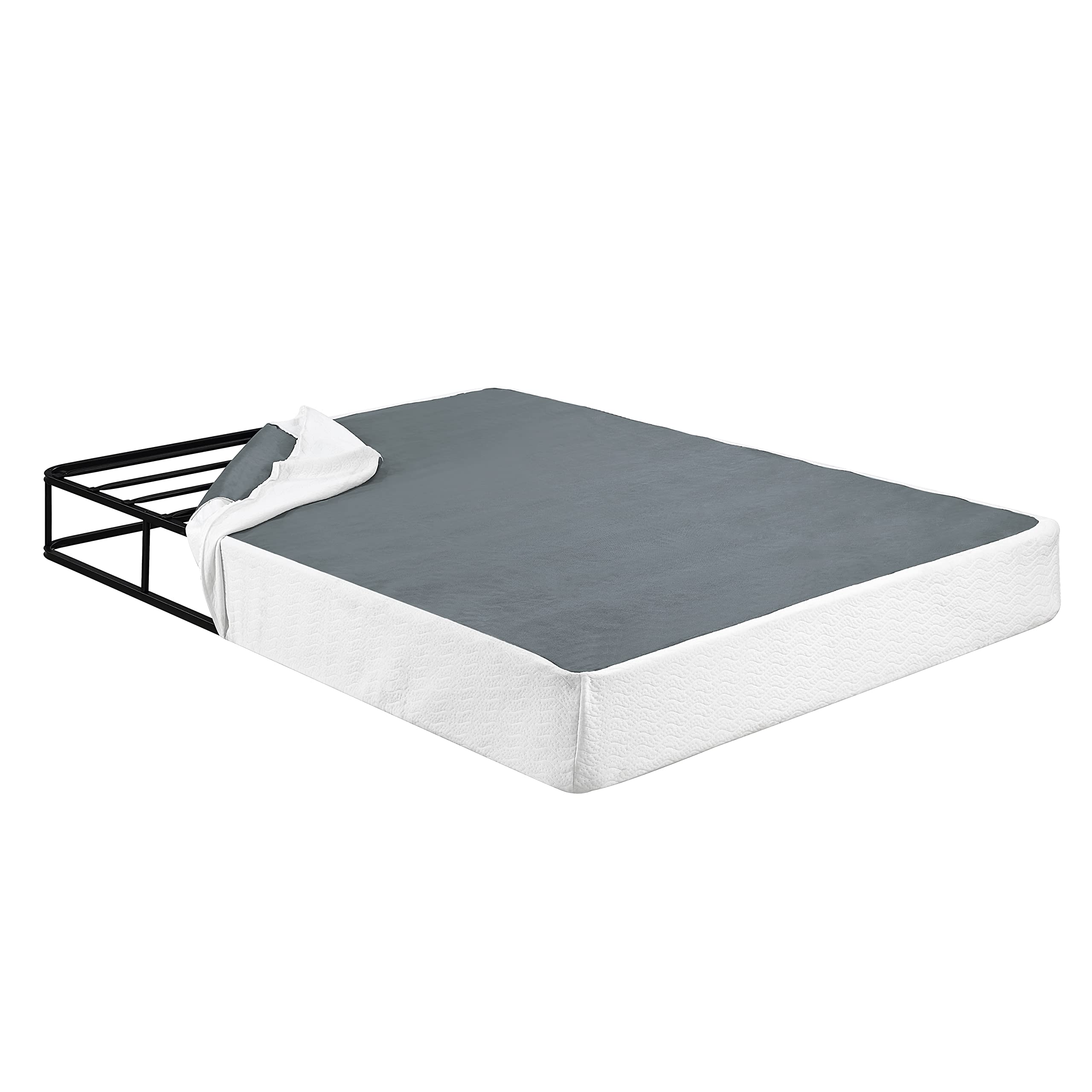 Lexicon Linden Mattress Foundation - Queen Size Bed Frame with Strong Support, White Wooden Slats - Perfect for Bedroom, Guest Room & Dormitory Furniture