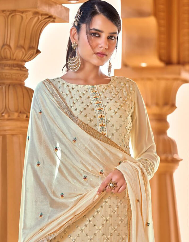 Beige Pant Style Suits for Women - Pure Viscose Bamberg Georgette Fabric - Perfect for Office Wear, Business Meetings & Formal Occasions