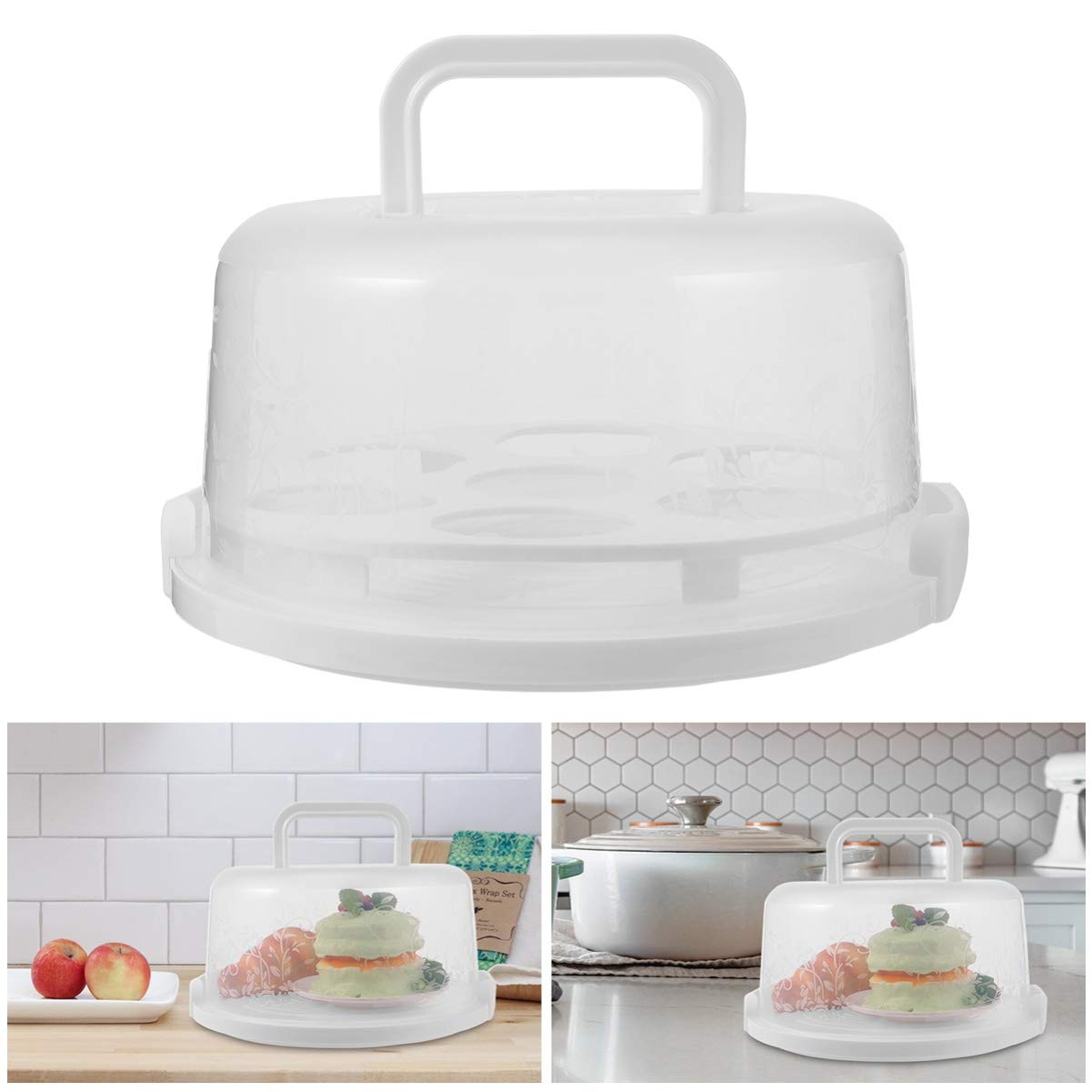 Portable Cake Keeper with Handle - Airtight Cake Storage Container with Lid - Dome Shaped Cake Carrier for Freshness - White (Perfect for Birthday Parties, Picnics & Bakery Storage)
