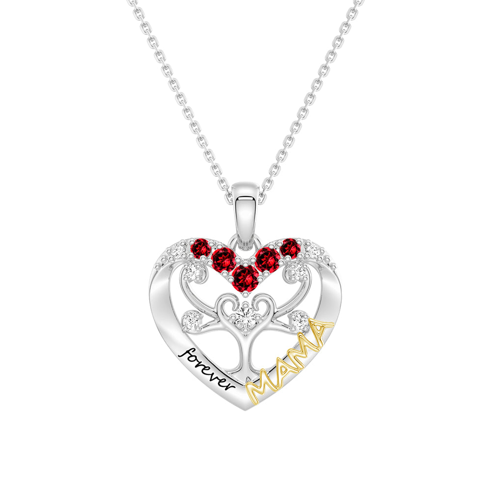 Custom Birthstone Heart Tree Necklace - Personalized Forever MAMA Pendant Jewelry for Women, Mothers, Grandmothers | Gift for Birthday, Mother's Day, Anniversary & Special Occasions