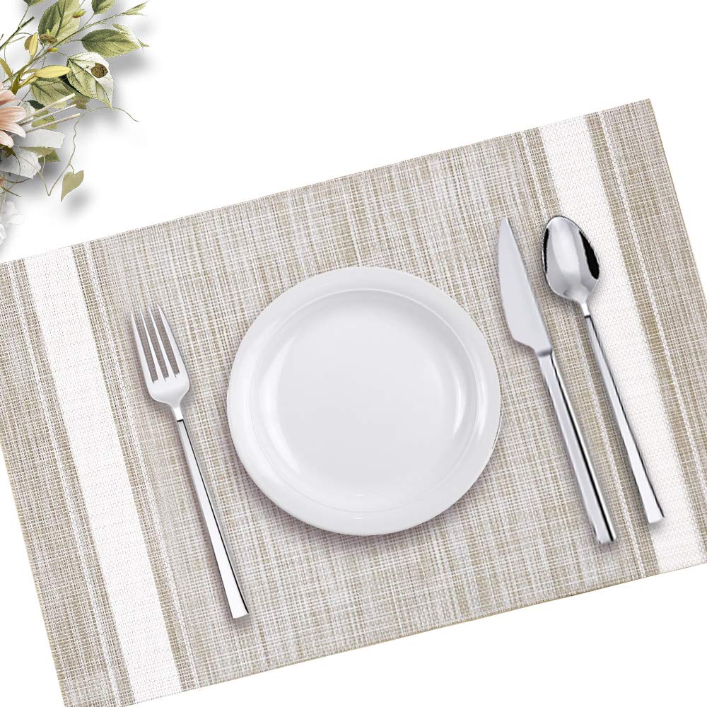 6-Pack Crossweave Woven Vinyl Table Mats - Heat Resistant & Non-Slip Kitchen Placemats for Dining Table - Washable & Easy to Clean (White) - Perfect for Everyday Meals, Dinner Parties & Holiday Gatherings