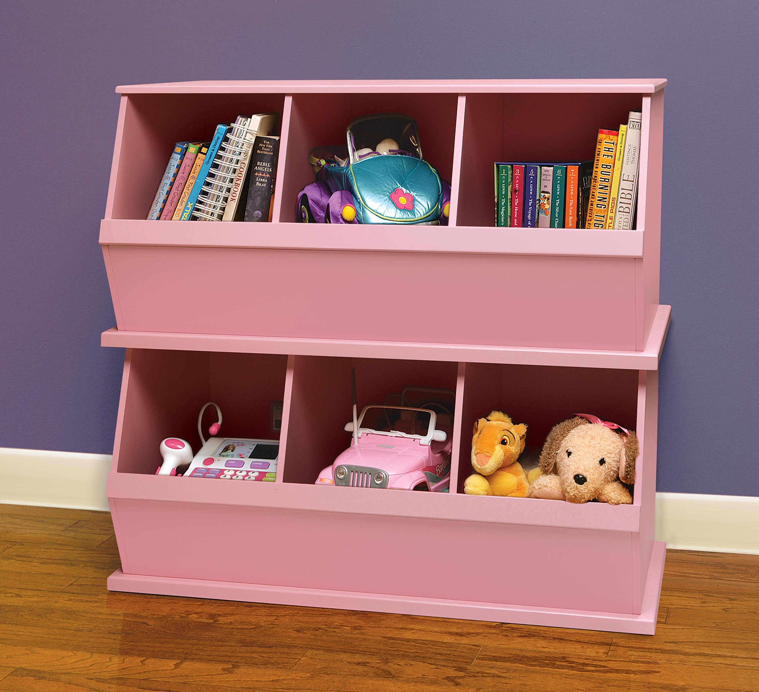 Badger Basket Three Bin Stackable Toy Storage Organizer with Removable Bins - Pink Nursery, Kids Room & Playroom Organization Solution
