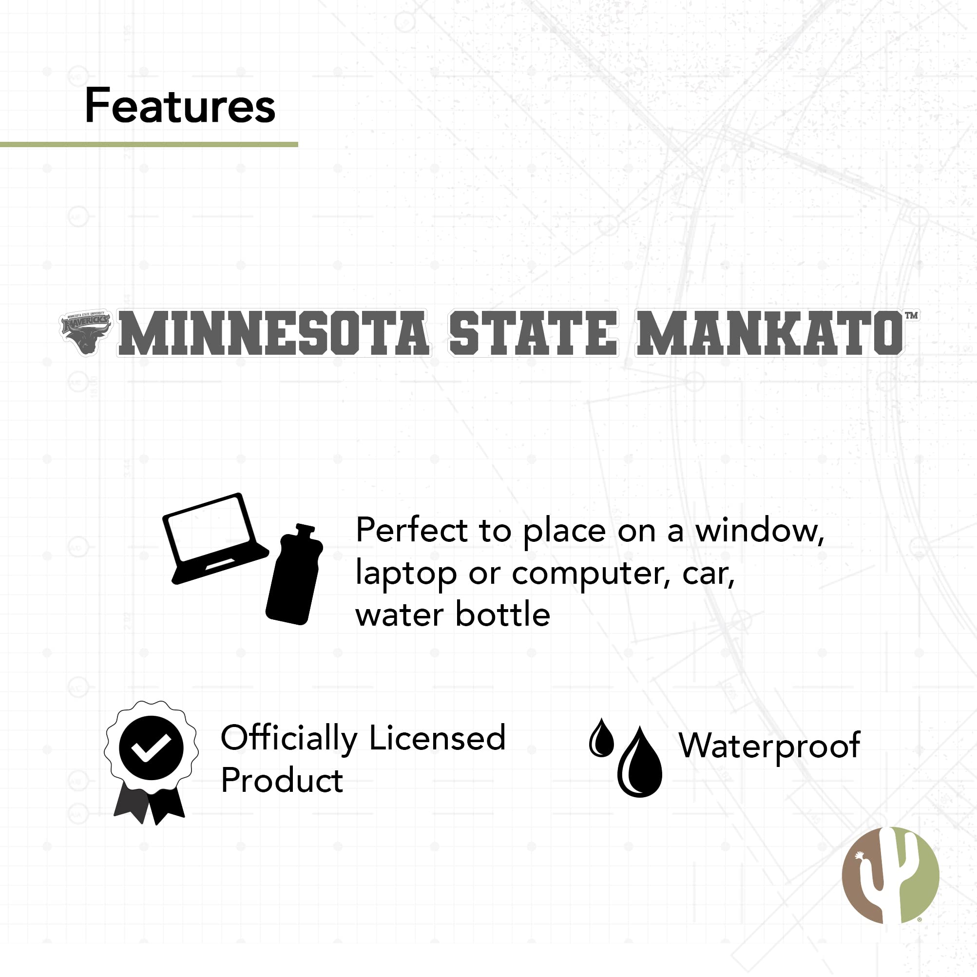 Minnesota State University Mankato Mavericks Desert Cactus Vinyl Decal Sticker - 15 Inch Waterproof Laptop, Car, Water Bottle, Scrapbook Decoration for College Dorm, Office & School Spirit