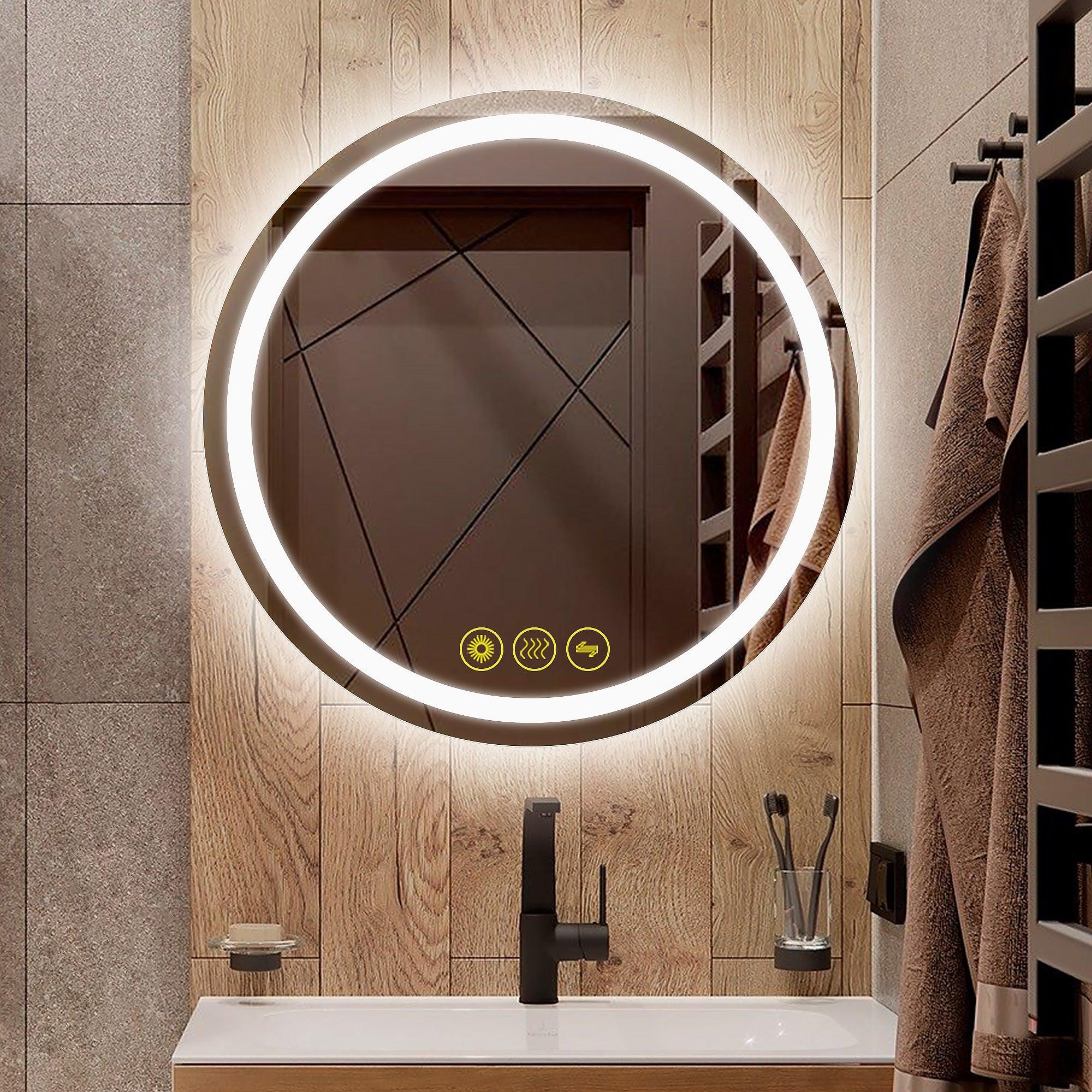 SmartShine Modern LED Dimmable Round Anti-Fog Bathroom Mirror with Backlit - Perfect for Vanity, Makeup, Shaving & Home Decor