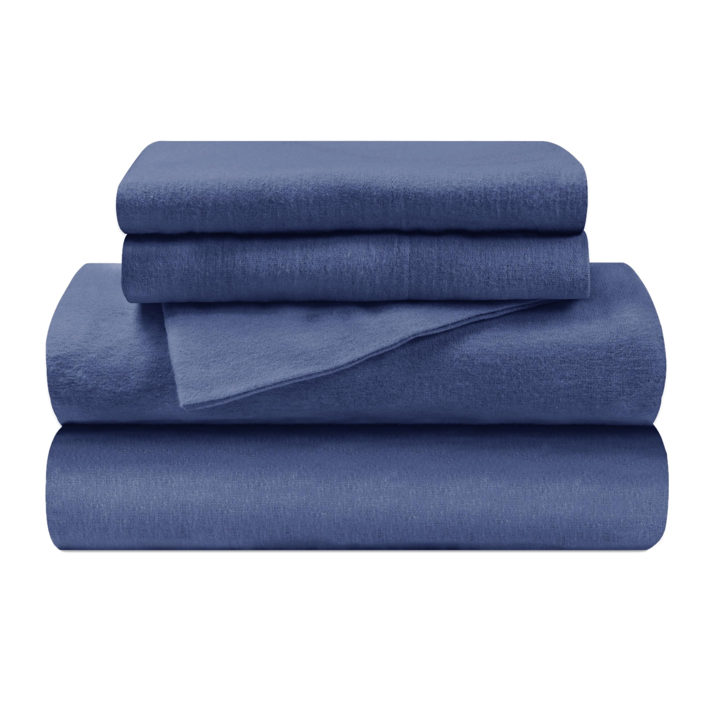 Premium Flannel Sheet Set Queen Size - Soft & Warm Navy Blue Bedding for Cozy Winter Nights - Perfect for Cold Weather & Holiday Comfort
