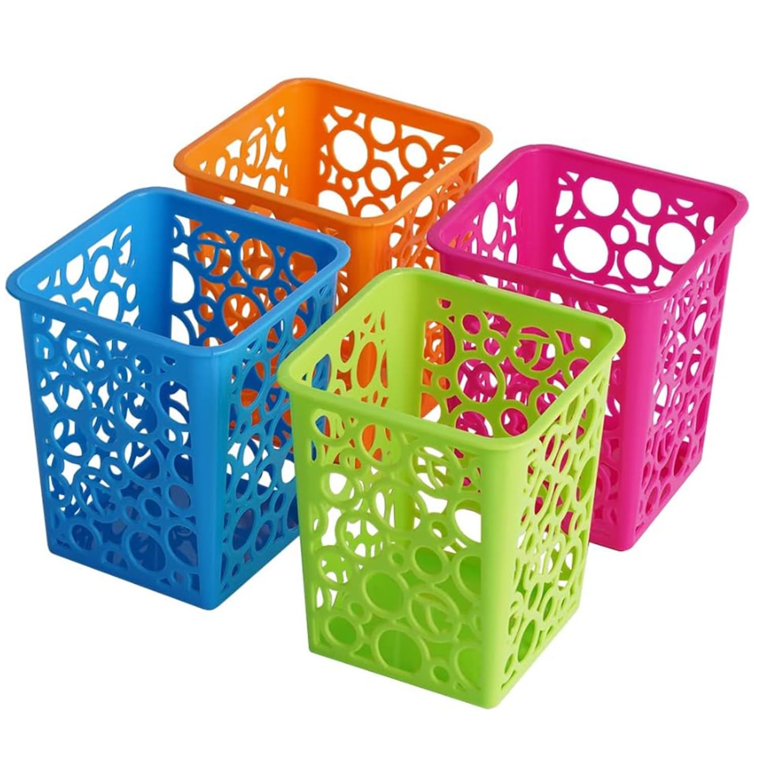 NYASAA 4-Pack Square Plastic Pencil Holders - Office Desk Organizer with Hollow Design for Pens, Markers & School Supplies - Perfect for Classroom, Home Office & Workspace Organization